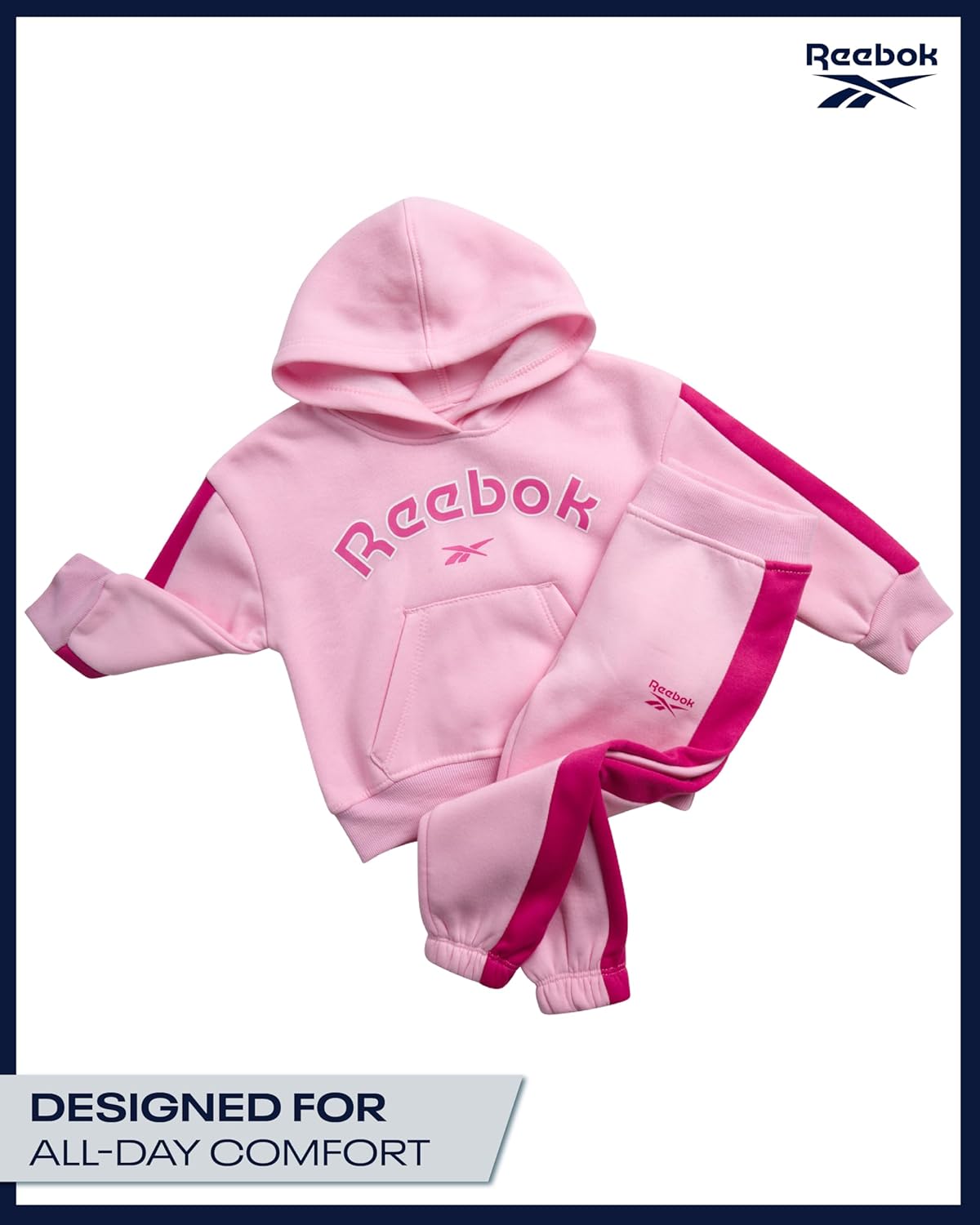 Reebok Toddler Girls Sweatsuit Set - 2 Piece Girls Athletic Sets with Fleece Pullover Hoodie Sweatshirt and Jogger Sweatpants - Image 4