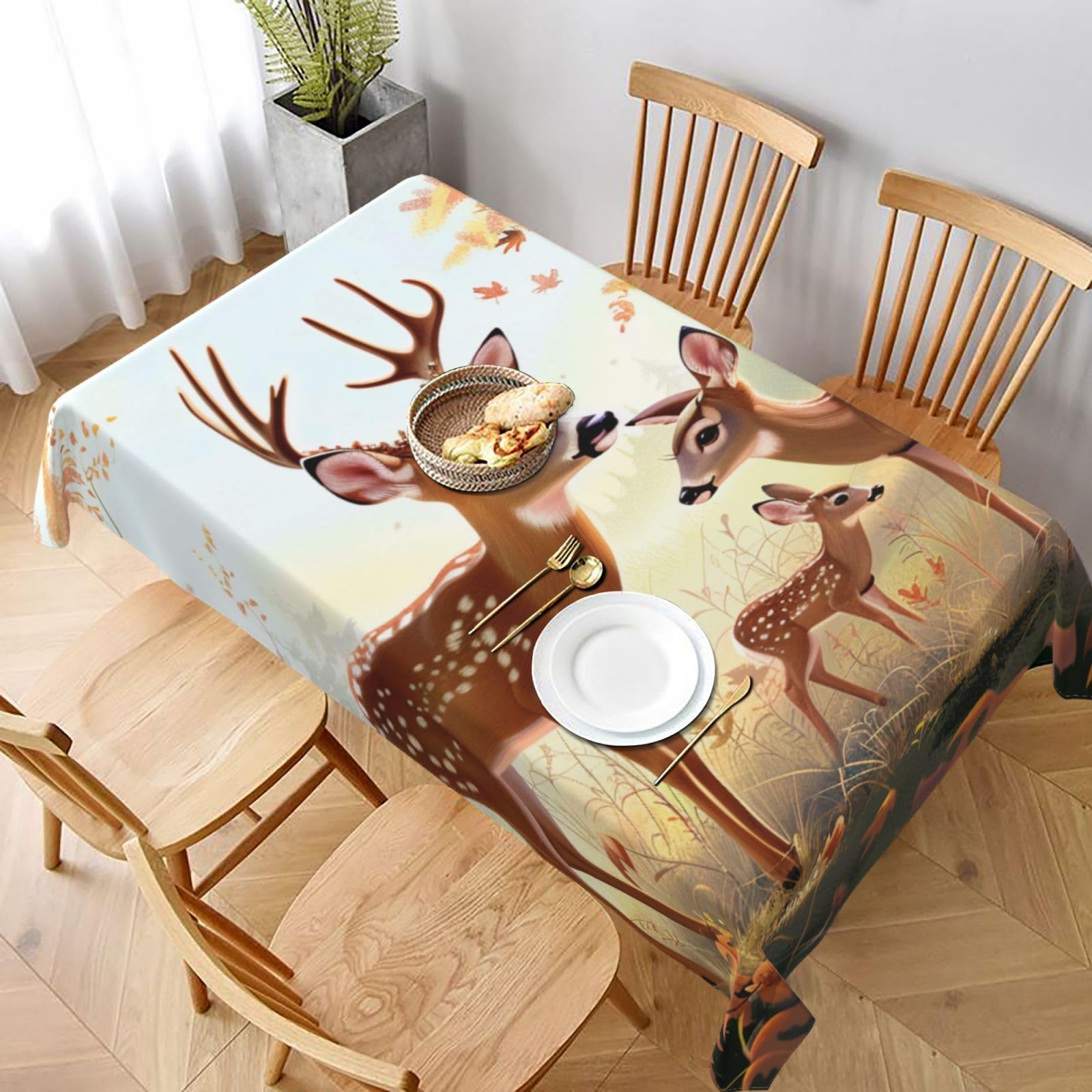 WPKJU Cute Deers Printed Tablecloth 60x90 in Water Resistant Table Cover Washable Rectangle Table Cloth for Dining Tables
