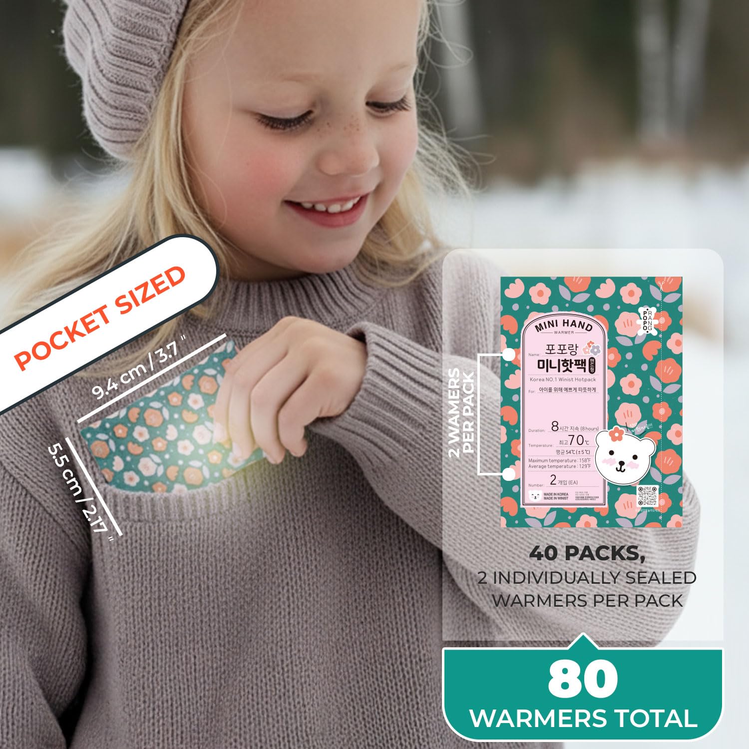 Poporang Mini Hands Hot Pack Hot Disposable Bulk Hasta 8 horas de calor