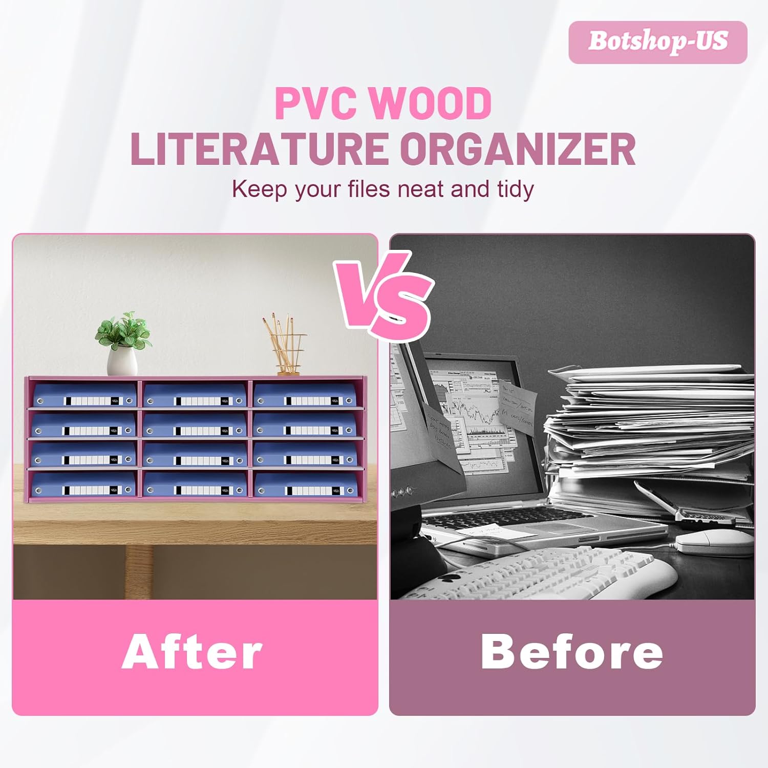 Gdrasuya10 12 Compartment Office Literature File Organizer Mail Sorter Paper Holder Bill Storage Organizer Student Mailbox for Classroom Desktop Letter Sorter Shelf for Home School, Pink