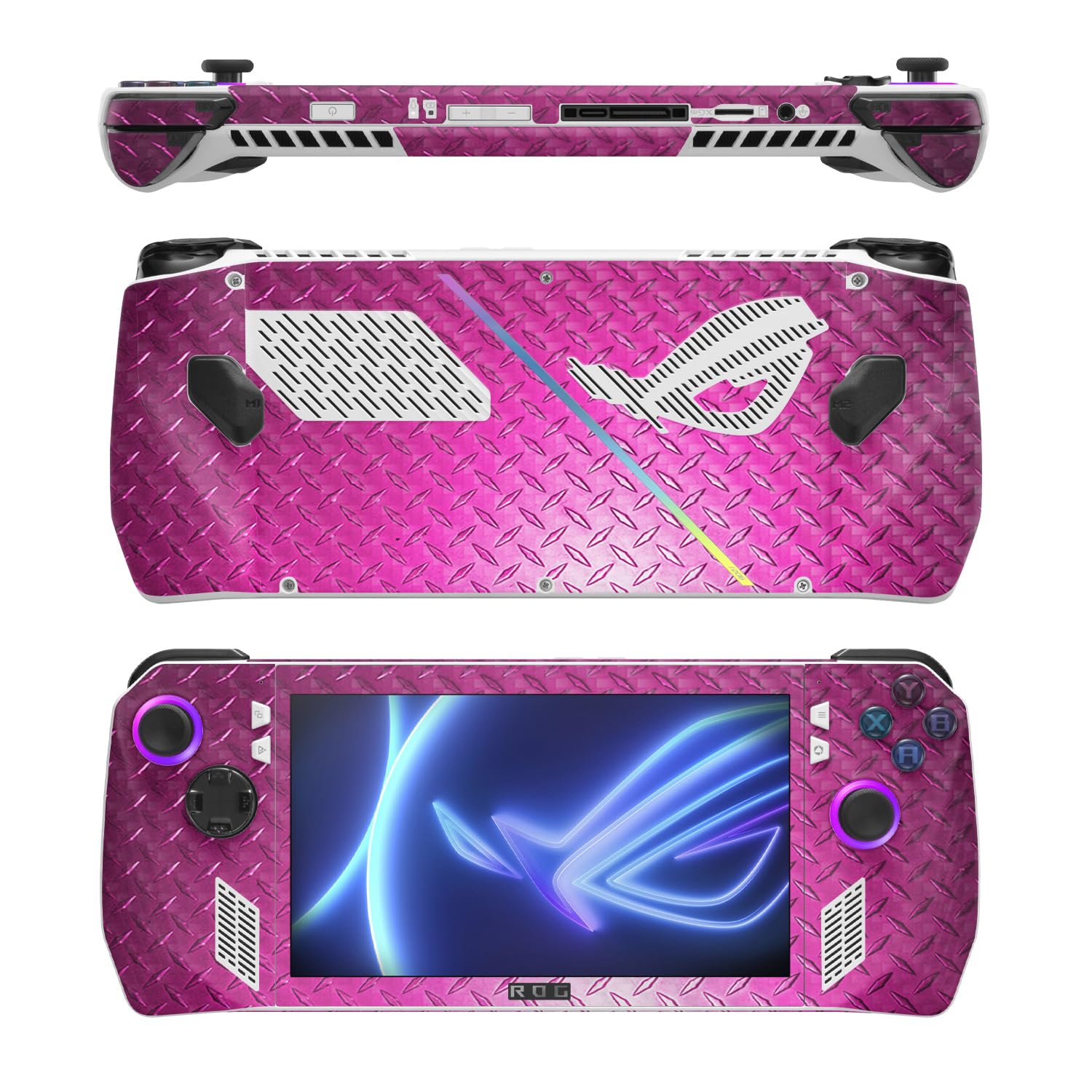 MightySkins Carbon Fiber Skin Compatible with Asus ROG Ally - Pink Diamond Plate | Protective, Durable Textured Carbon Fiber Finish | Easy to Apply