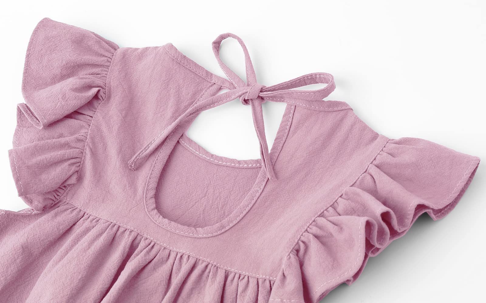 Vestido casual de algodón y lino con volantes, sin mangas, para niña, para verano, playa