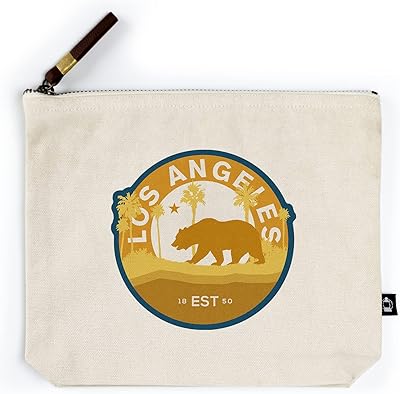 Lantern Press Los Angeles, California, Vintage Circular Bear Contour, Yellow (100% Cotton Canvas Travel Accessory Go Bag)