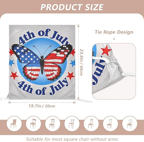 Miniatura 3 de Juego de 6 fundas decorativas para el respaldo de la silla del Día de la Independencia del 4 de julio, diseño de mariposas rojas y azules para el