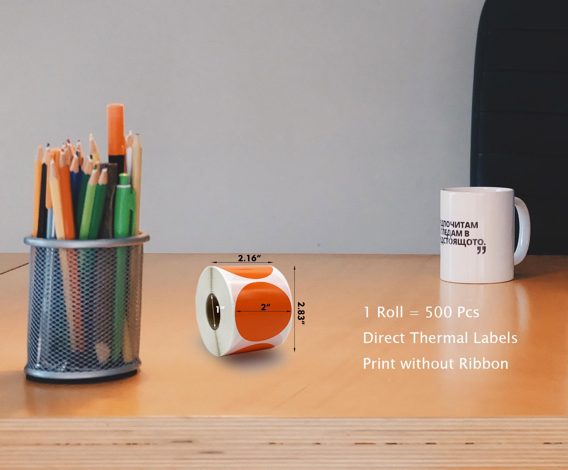 Hcode 2 Inches Circle Color Dot Direct Thermal Labels Blank Shipping Address Labels 500Pcs/Roll (Waterproof, Oil-Proof & Tear-Resistant) Compatible with Rollo & Zebra Desktop Printers