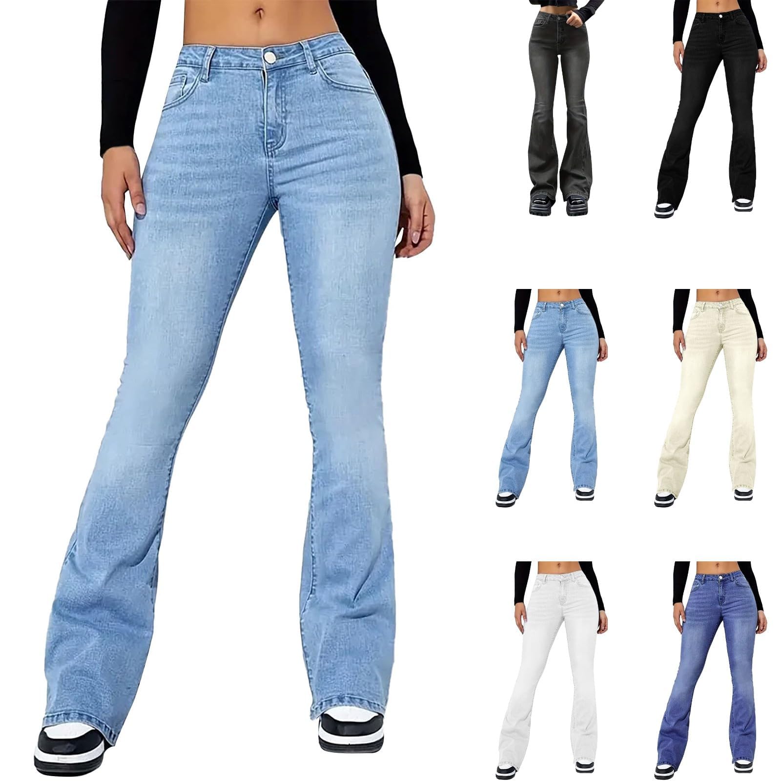 Wide Leg Jeans for Women UK Flared Jeans Bootcut Baggy Jeans High Waist Tummy Control Stretch Flared Fit Denim Pants with Pockets