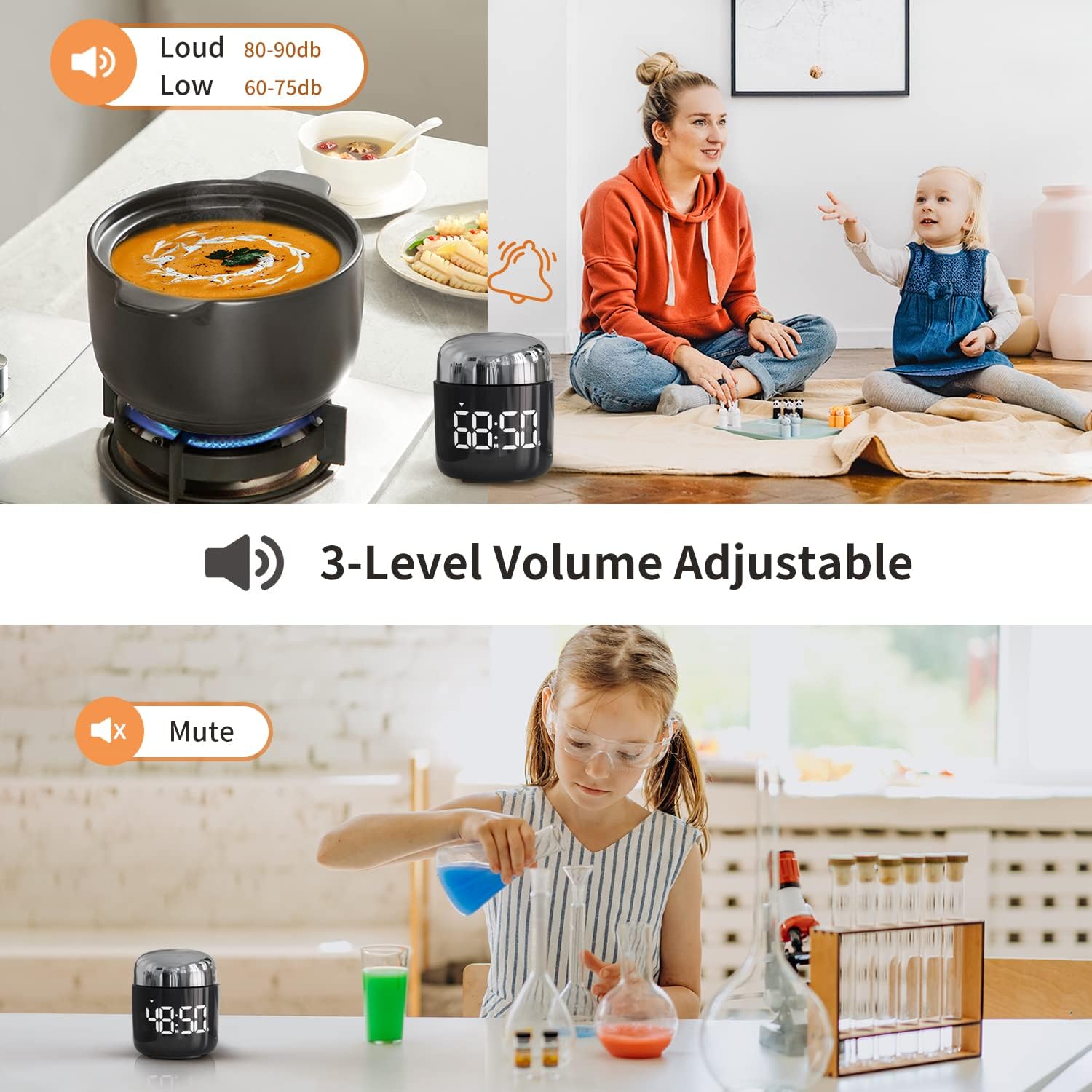 Kitchen Timer, 360 Rotate, Countup/Countdown, LED, Volume