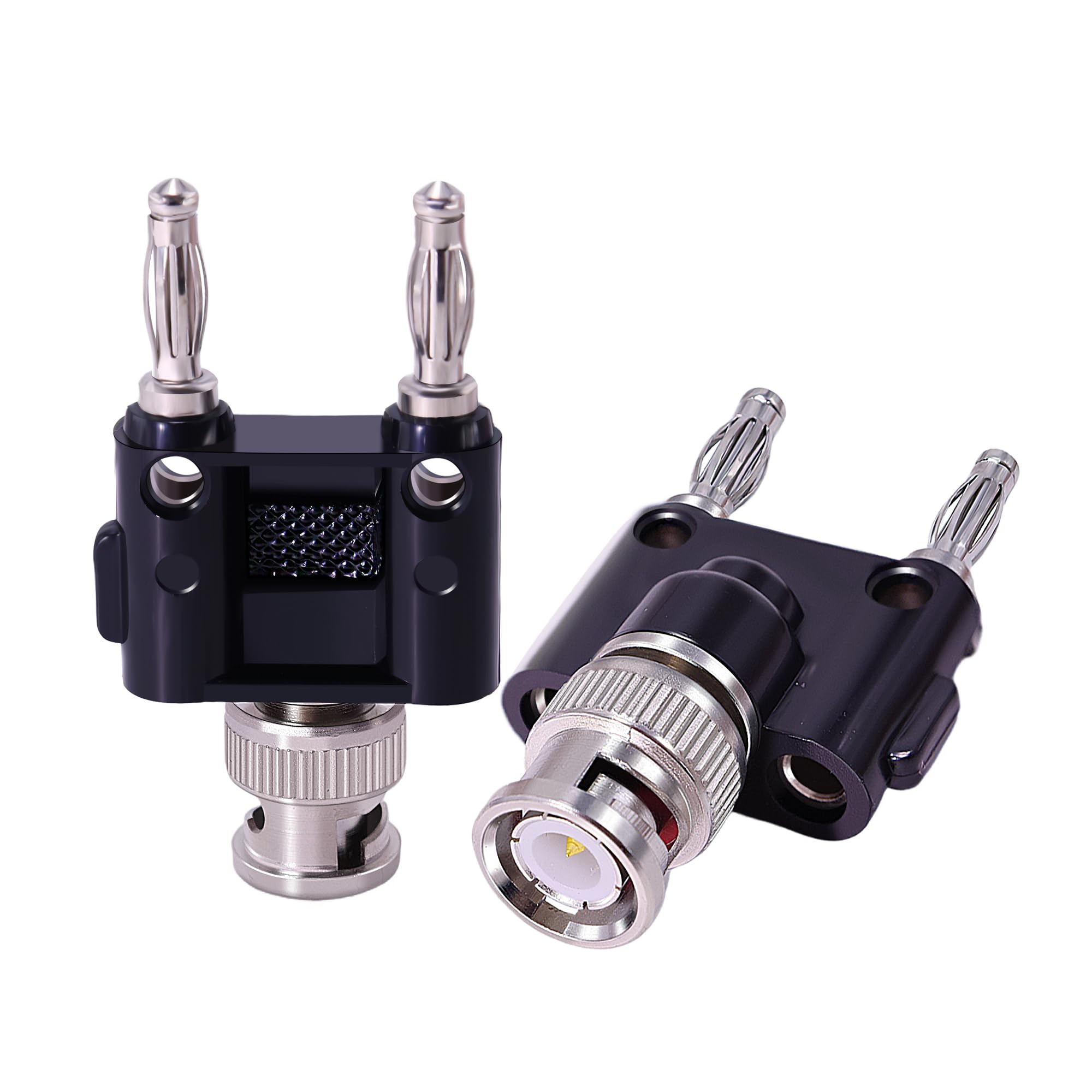 CNARIO 2Pcs BNC Male to Dual Banana Male Plug Binding Post Coax Coaxial Splitter Connector BNC Banana Adapter for HF Radio Antennas