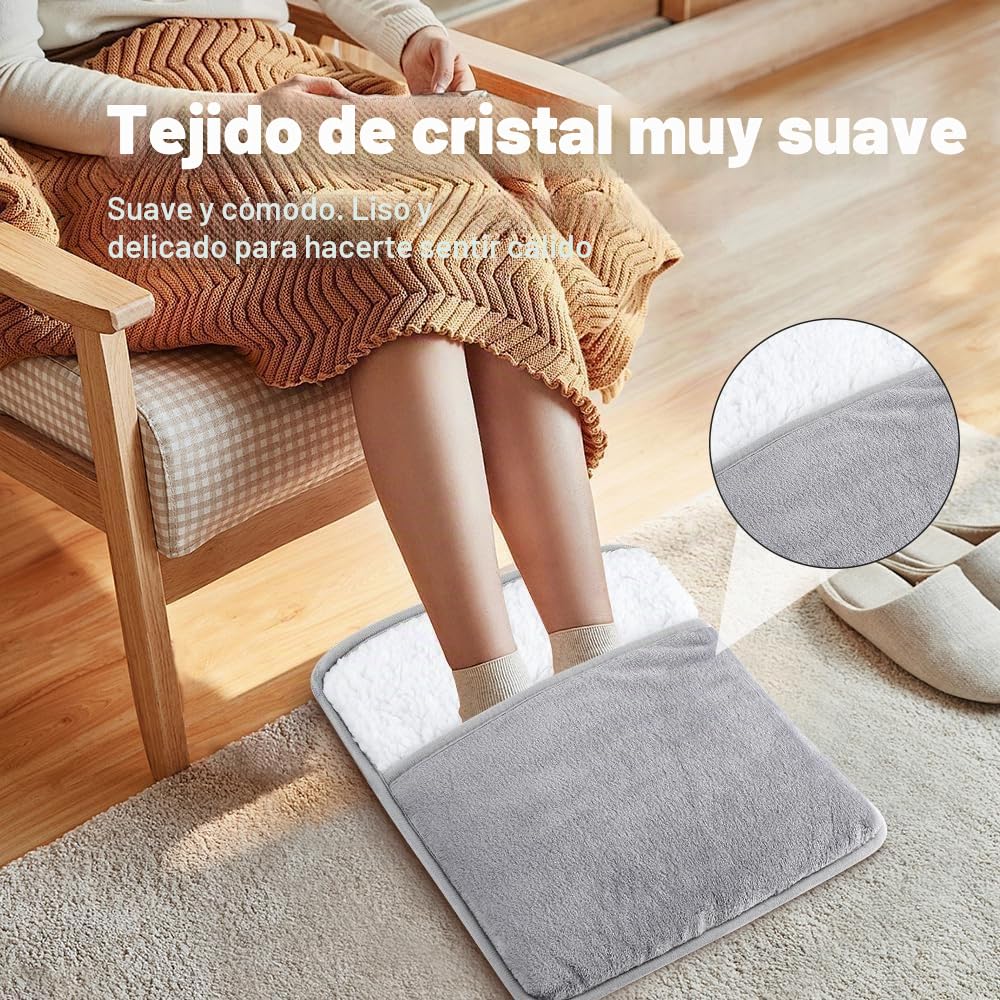 Calentador de Pies, 30 x 30cm Calienta Pies Electrico USB, Temperatura Costante di 55°C Pies Calientapiés de Calentamiento Rápid, Gris Zapatillas Eléctricas para Mujeres Hombres Invierno