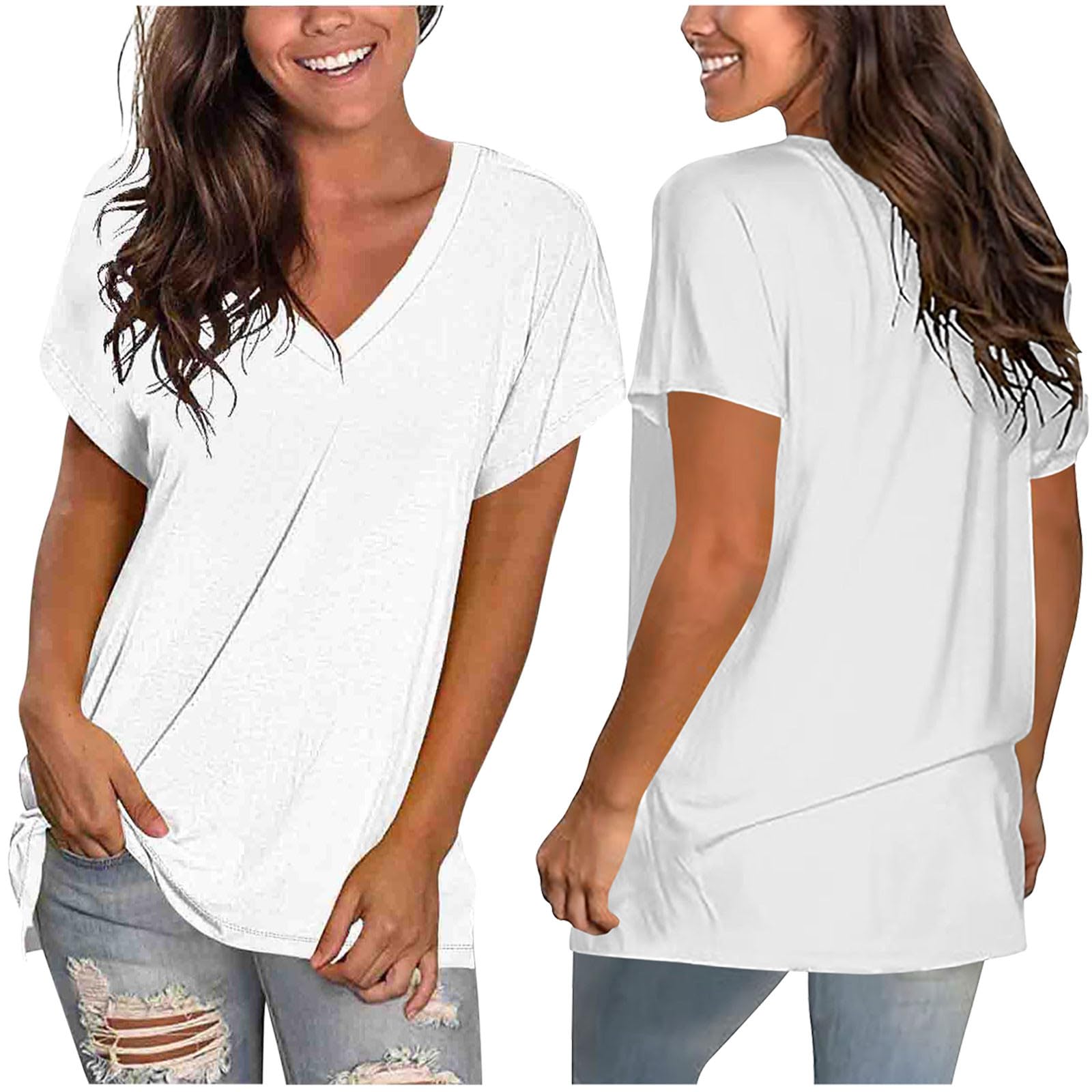Women's Customisable Tee Shirt Double Sided with Image, Text and Logo - Loose T Shirt Customized, Design Your Own T-Shirt V Neck Short Sleeve Top Women Summer - 2