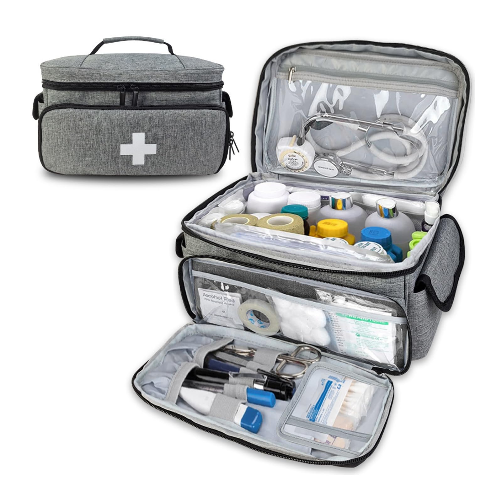 Botiquín De Primeros Auxilios Vacío De Gran Capacidad,Bolsa De Almacenamiento De Suministros Médicos De Primeros Auxilios,Ideal For El Hogar,Viajes Y Exteriores(Gray)