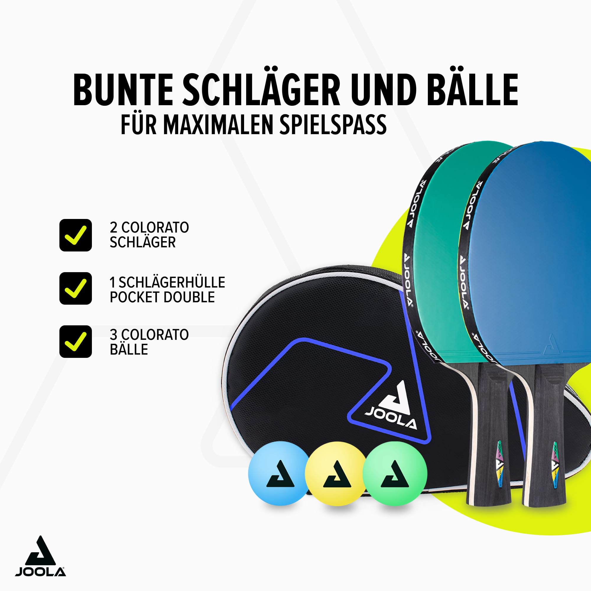 JOOLA Tischtennisschläger Set Colorato, Colorato Duo und Black&White - Ideal für Familien, Anfänger und Profis