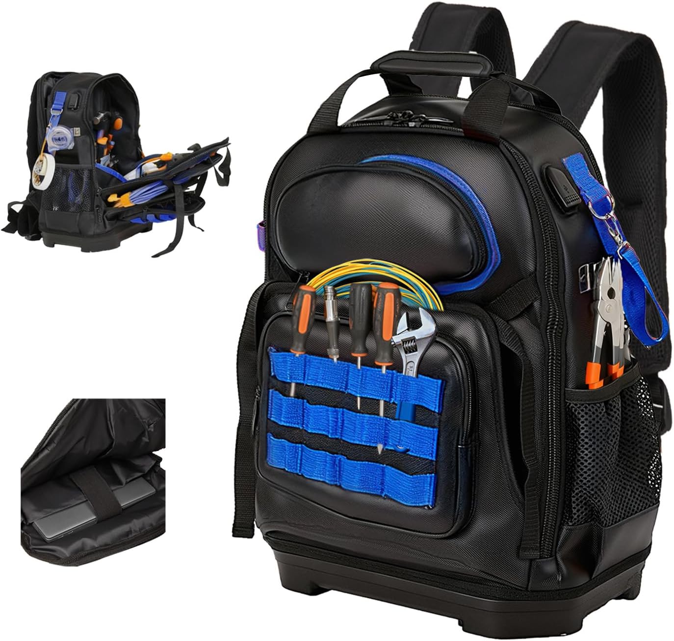Tool Bag Backpack, Electrician Tool Backpack Heavy Duty with Laptop Compartment，Hvac Tool Back Pack w/Waterproof Molded Hard Bottom, Work Hvac Tool Backpack for Men Women Mechanic Construction