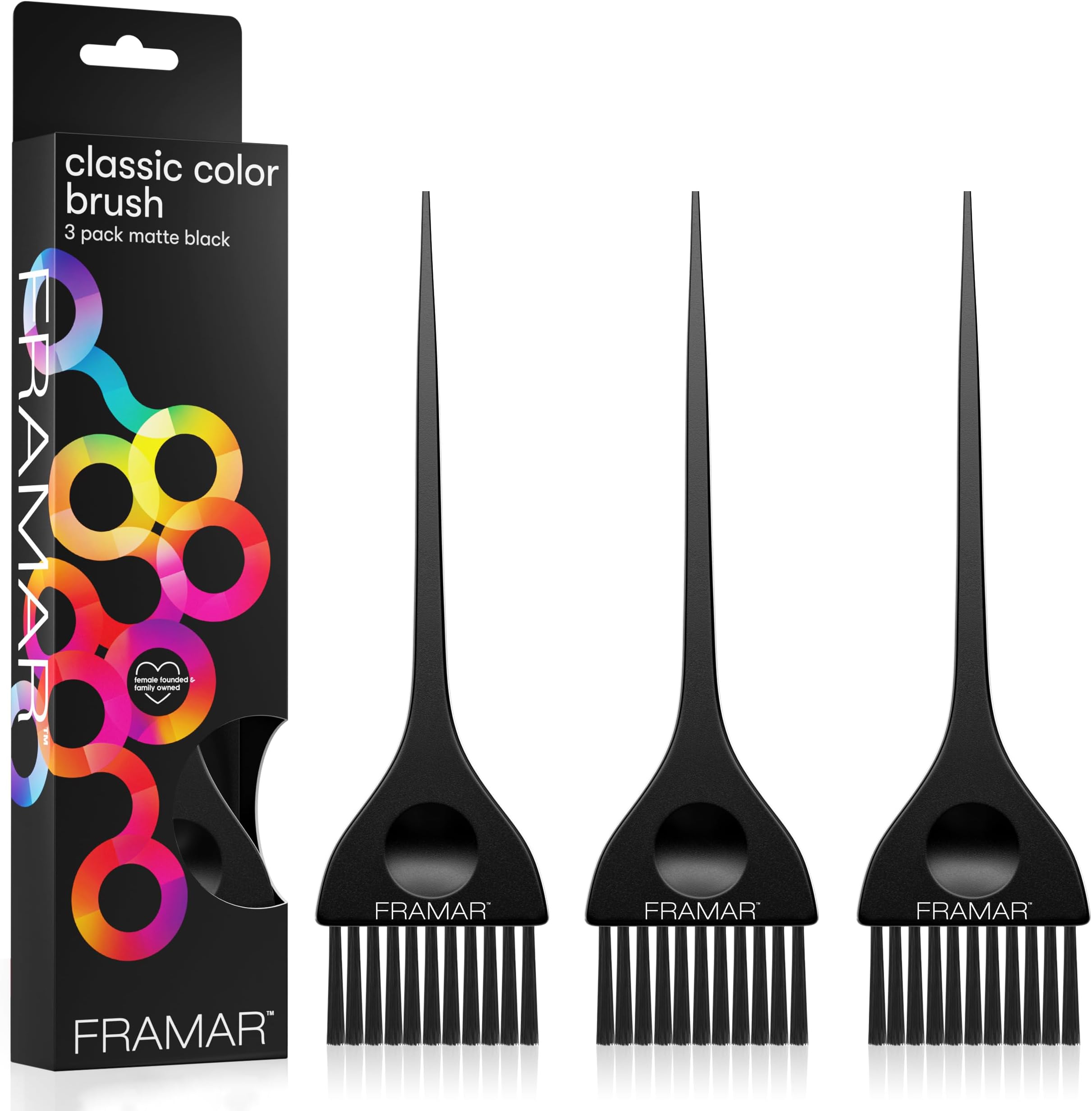 FRAMAR Black Hair Color Brush Set - Hair Coloring Brush for Hair Dye, Color Brushes for Hair Salon, Tint Brush for Dyeing Hair, Tint Brushes, Brochas Para Tinte De Cabello - 3 Pack Matte