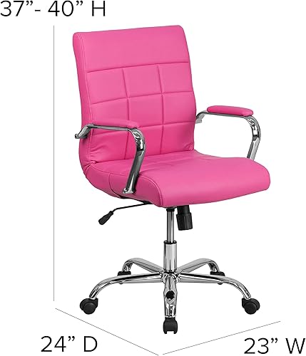 Miniatura 3 de Flash Furniture Silla de oficina giratoria ejecutiva de vinilo rosa con base cromada y brazos 40 x 23 x 24 pulgadas