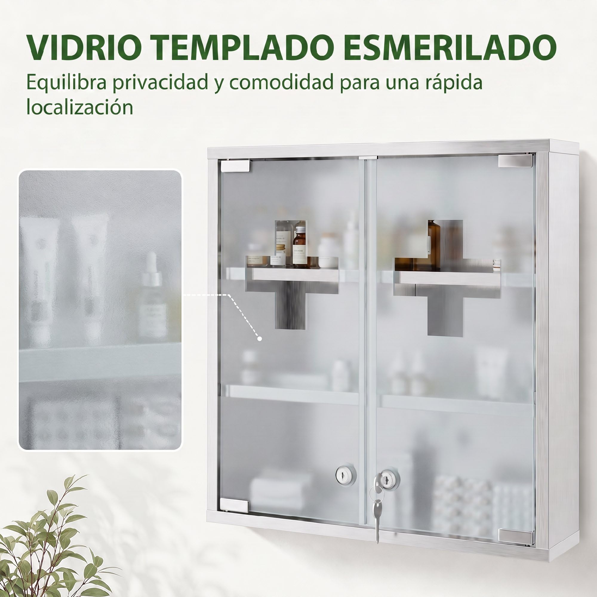 HOMCOM Botiquín de Pared de Primeros Auxilios, 46x12x48 cm, Plateado