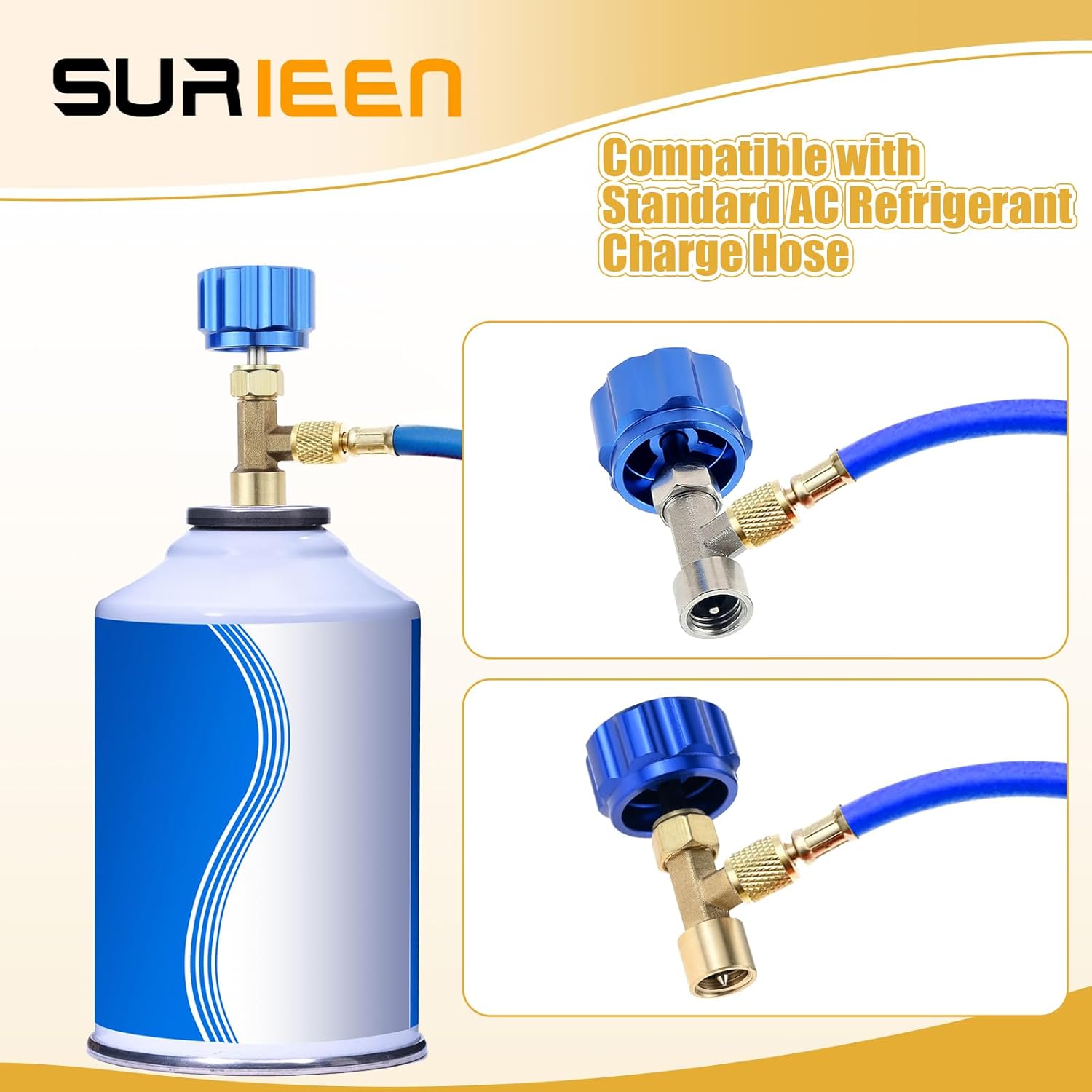 R134A R12 R22 Refrigerant Charging Hose with Gauge Kit, AC Recharge Hose with Gauge and BPV31 Bullet Piercing Tap Valve, R134a Can Tap Valves, R134a Quick Coupler