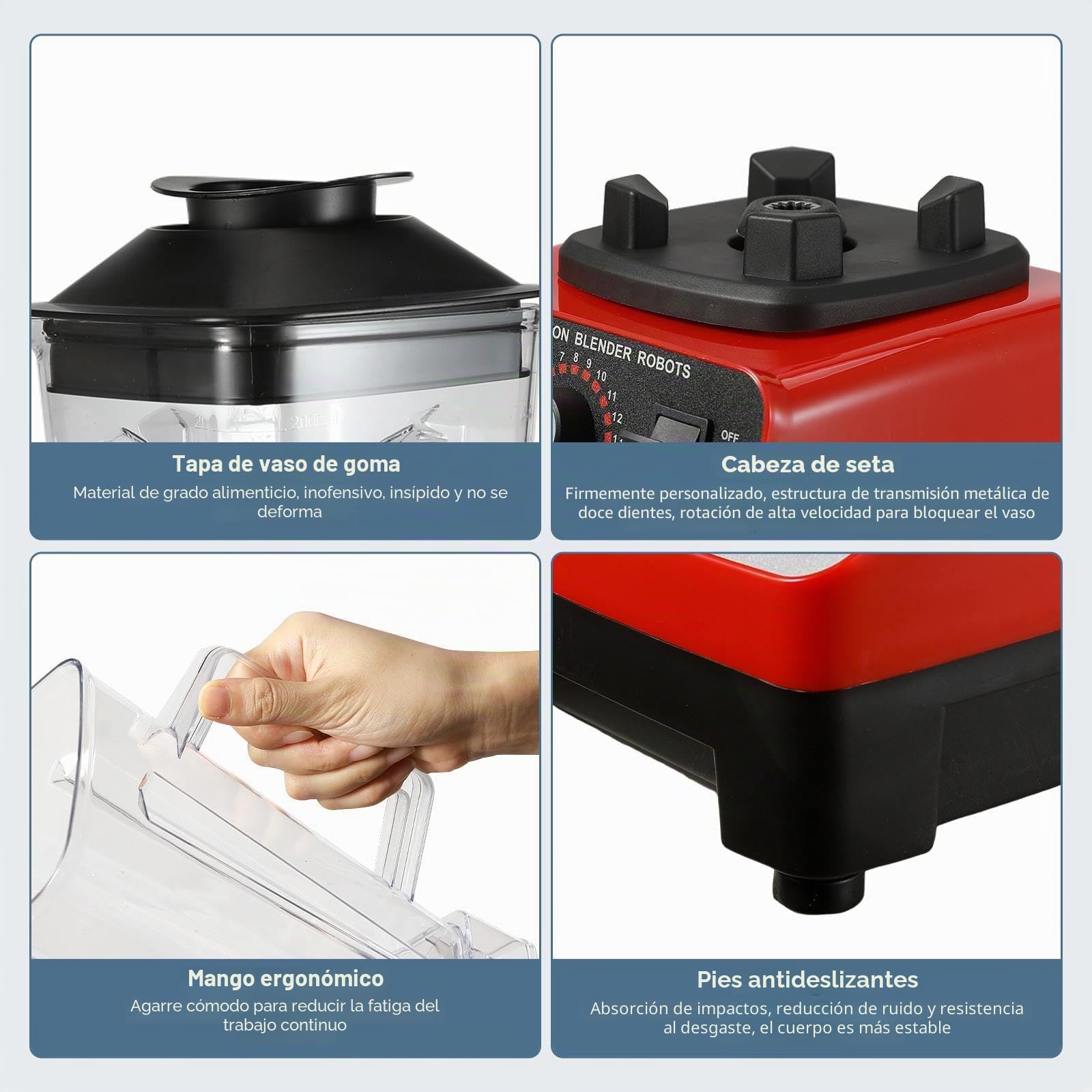 Batidora de Vaso de 2000W, 2 en 1Profesional Licuadora de 2L, Licuadoras Para Zumos y Batidos con 6 Velocidades, Cuchillas 4 Filos de acero inoxidable Blender,Función de Limpieza Automática