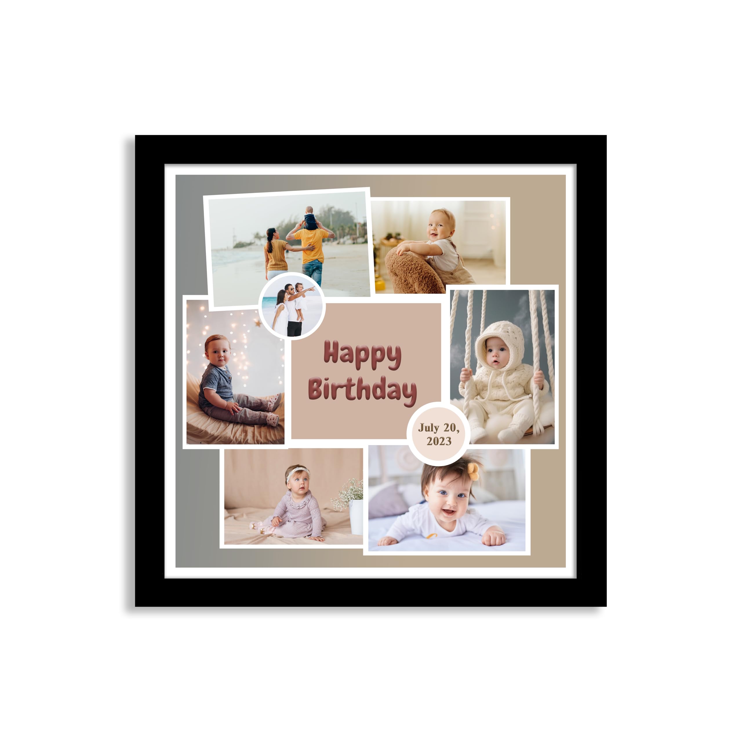 SNAP ART Personalized Baby Happy Birthday Wall Photo Print Collage with 7 Photo Upload Customized Photo Frame Gift For Baby, Kids, Sister and Parents (Frame Size 11x11 inch) 4