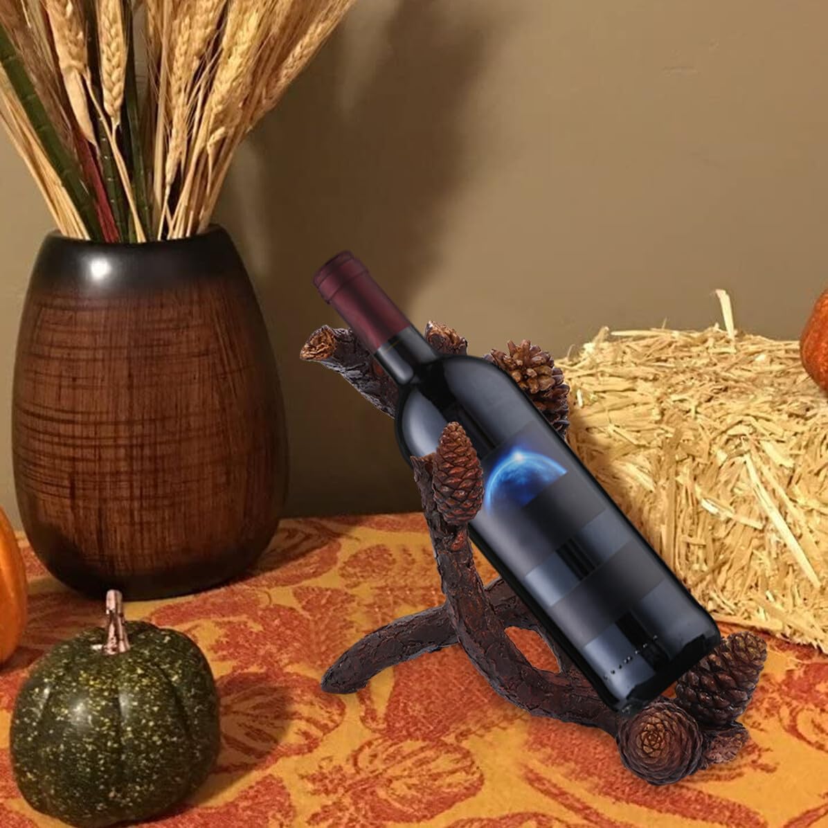 VANZACK Resin Single Bottle Wine Rack Tabletop Holder Creative Pine Boughs Home Decor for Wine Display and