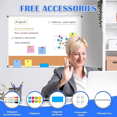 Vista 38 de Calendario mensual de pizarra blanca de borrado en seco para pared, 36 x 24 pulgadas, calendario magnético de doble cara, pizarra blanca y tablero