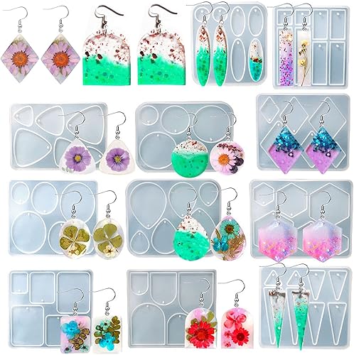 Juego de 11 moldes de resina de silicona con forma de gota geométrica de silicona epoxi para joyería, colgante, collar, adorno, llavero, 3D,