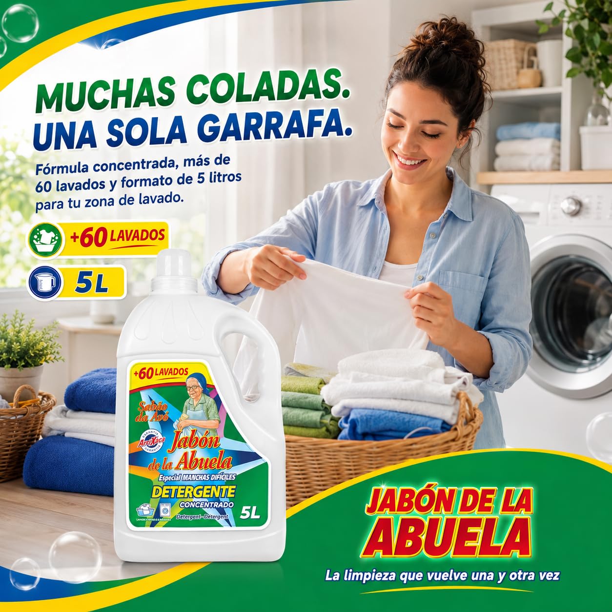 Detergente Líquido Concentrado para Lavadora 20 Litros, Especial contra Manchas Difíciles, más de 60 Lavados Garantizados