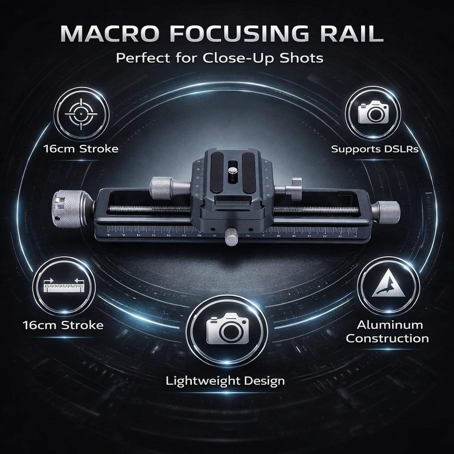 Macro Focusing Rail Slider for DSLR Cameras, Aluminum Alloy, 18cm Length - Precise Positioning, Arca Mount Compatible, Portable Close Up Photography Tool