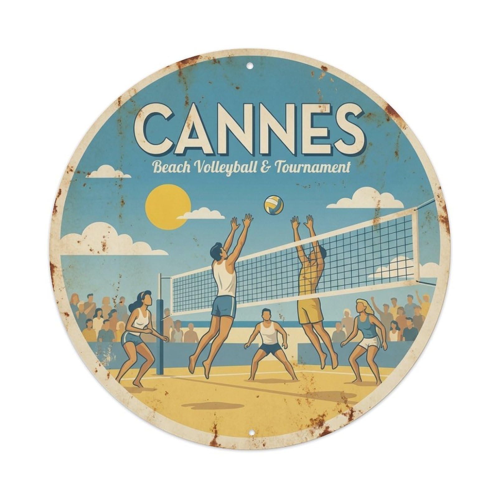 City Travel Cannes France Beach Volleyball Tournament Metal Tin Sign