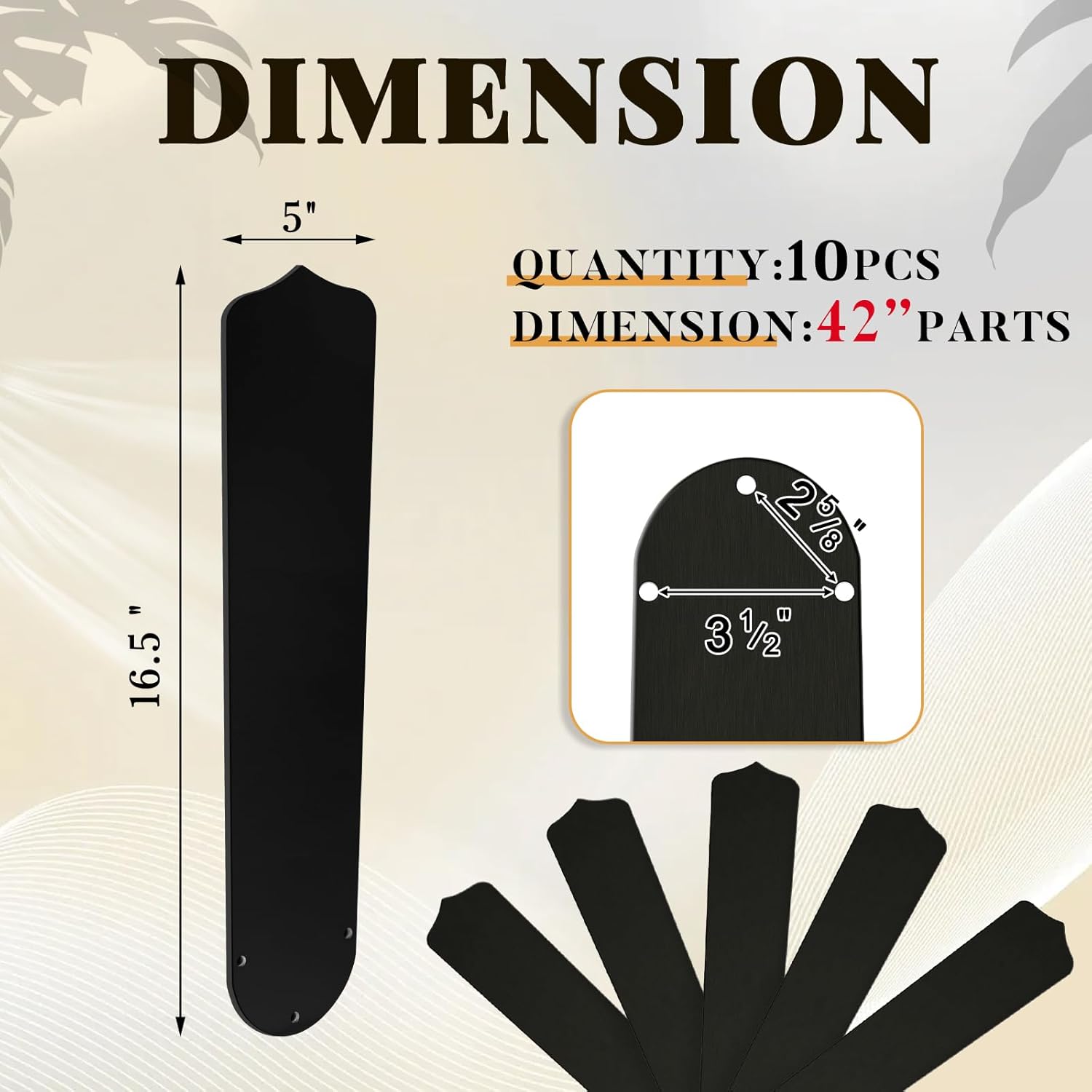 Lineshading 10Pcs Replacement Fan Blades for 42 52 Ceiling Fan Waterproof Weatherproof Fan Blades Replacement for Broken Substitution Replacing Indoor Outdoor Summer(Black,42 Inch) Black 42 Inch