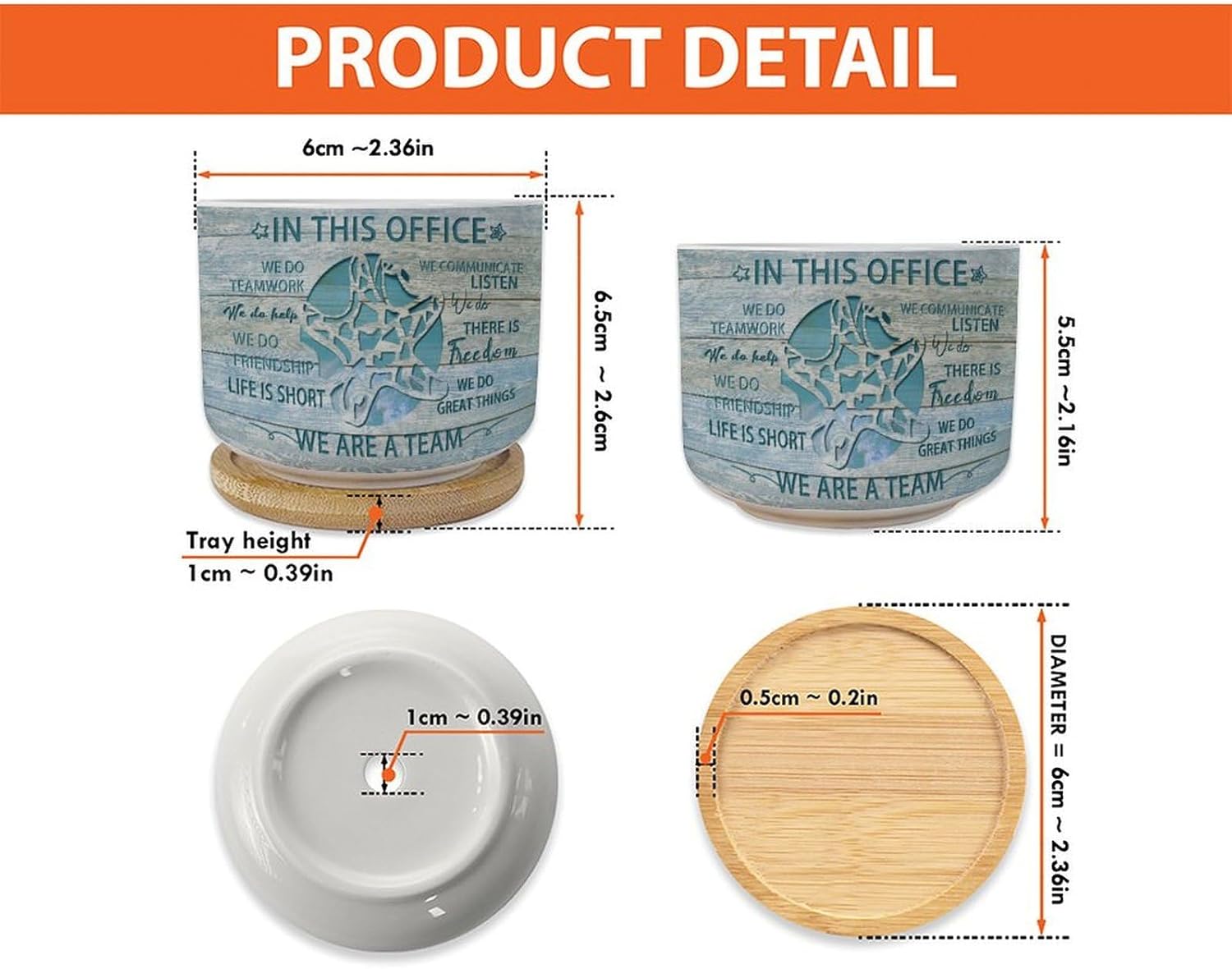 3 Piece Ceramic Planter Nautical Ocean Small Ceramic Planters for Indoor Retro Ocean Animal Starfish Potted Succulents Plants with Drainage and Bamboo Tray Birthday Gift to Women