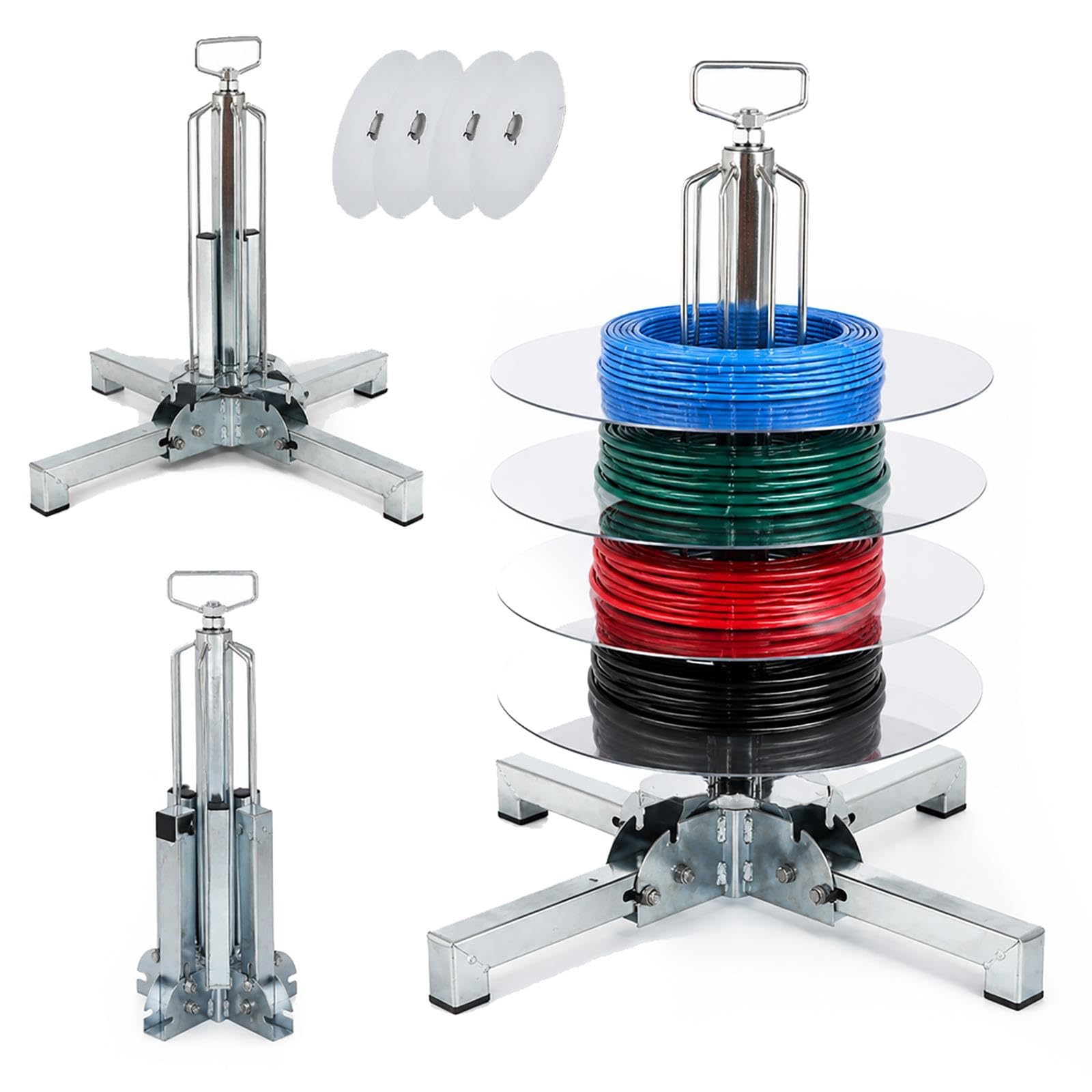 Supporto per dispenser di cavi metallici, pieghevole, rotante, con velocità regolabile, supporto per avvolgicavo girevole (50 cm / 20in)