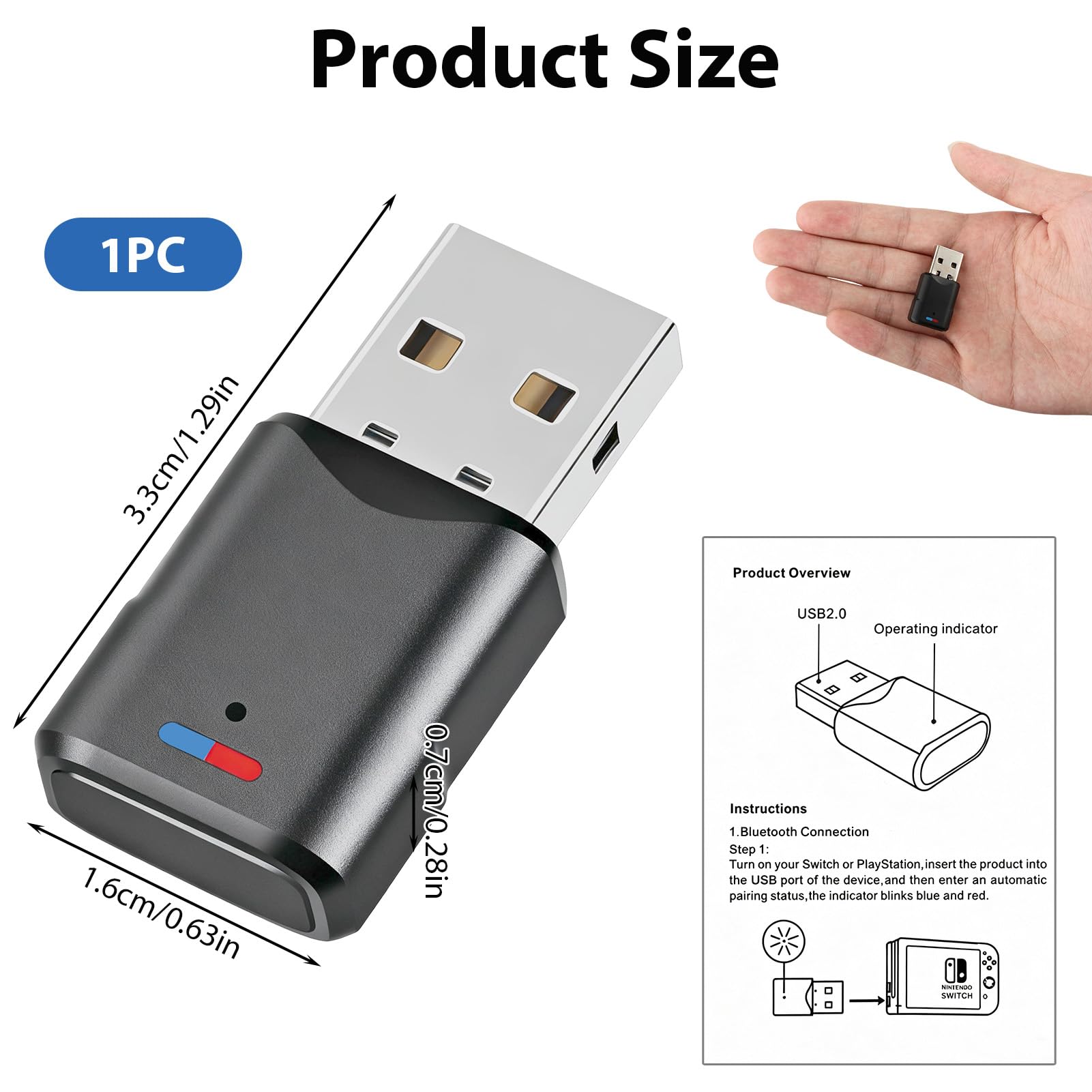 Adaptateur Bluetooth 5.3 USB pour PS5 PS4 PC Switch Mac Dongle Double Appairage Faible Latence Clé émetteur Audio sans Fil pour Macos Manette Windows Casque Enceinte