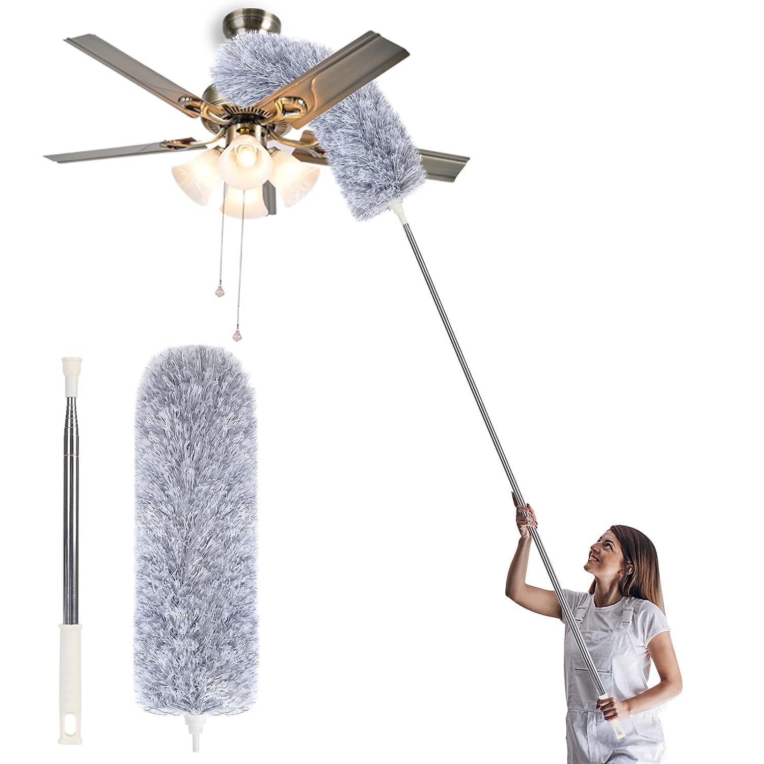 SKYPARKLE Microfiber Feather Duster Bendable & Extendable Fan Cleaning Duster with 100 inches Expandable Pole Handle Washable Duster for High Ceiling Fans, Window Blinds, Furniture (Grey) (B0CNS5XPY8) Amazon Price History, Amazon Price Tracker