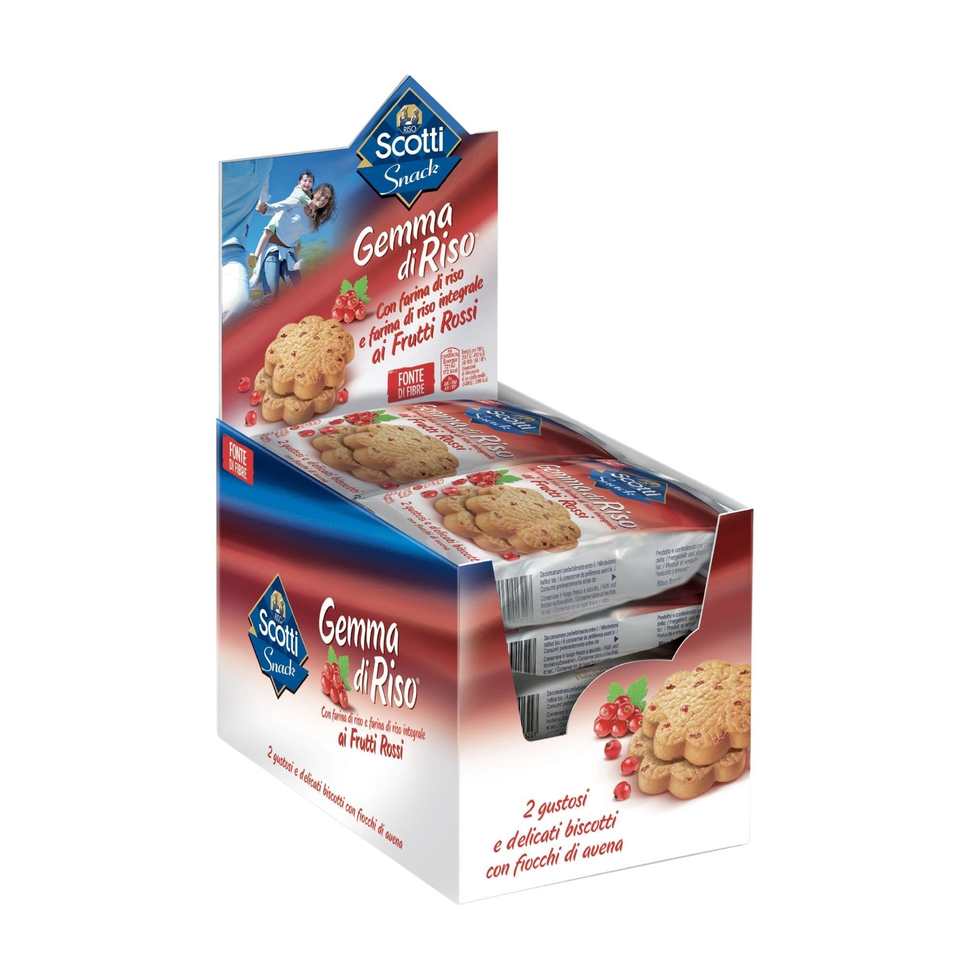 Riso Scotti Gemma di Riso Frutti Rossi con Farina di Riso e Farina di Riso Integrale, Biscotti con Fiocchi di Avena, Fonte di Fibre, 15 Pezzi