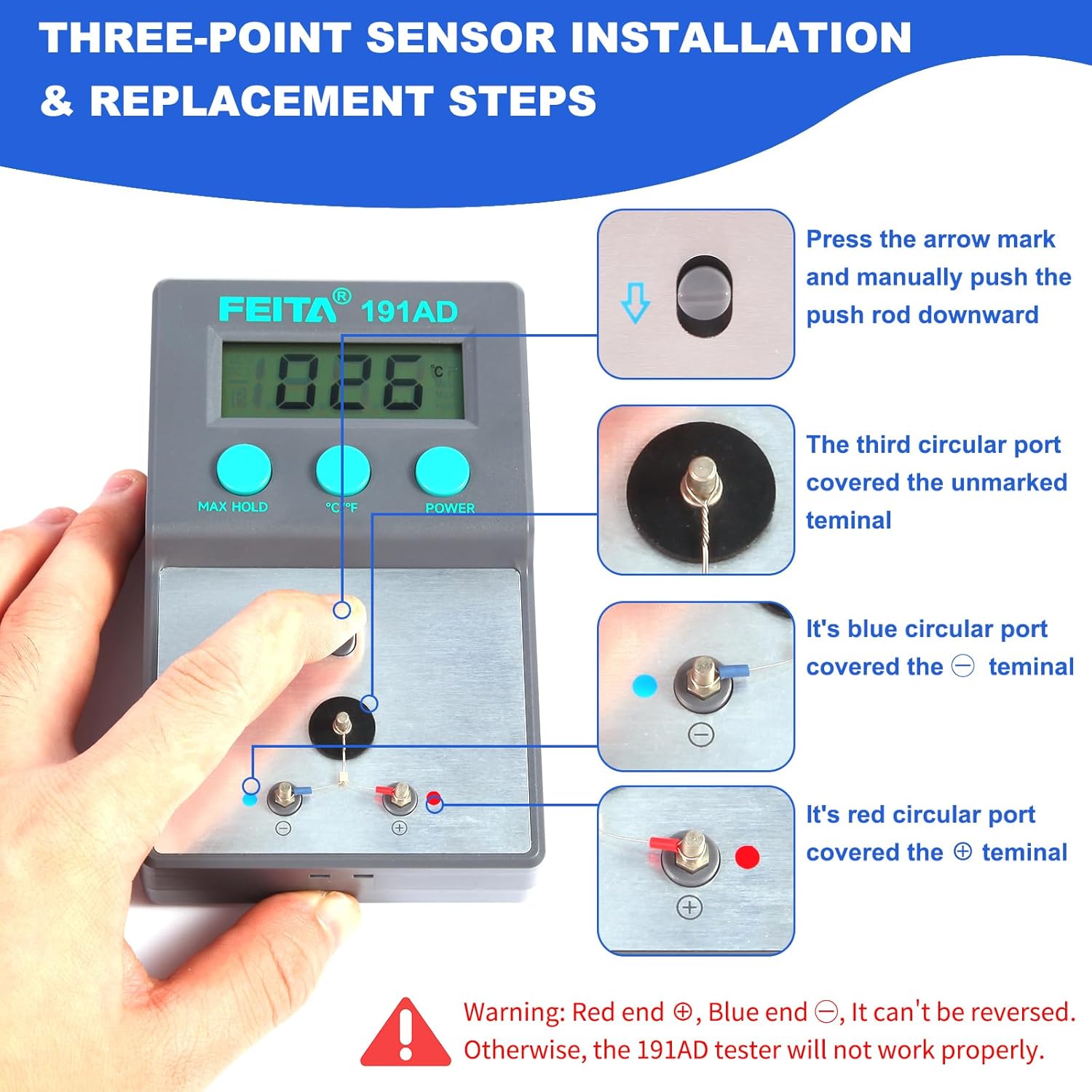 FEITA 191AD Soldering Tip Thermometer with AUTO & MAX Hold Feature, C and F Digital Display Soldering Iron Temperature Tester