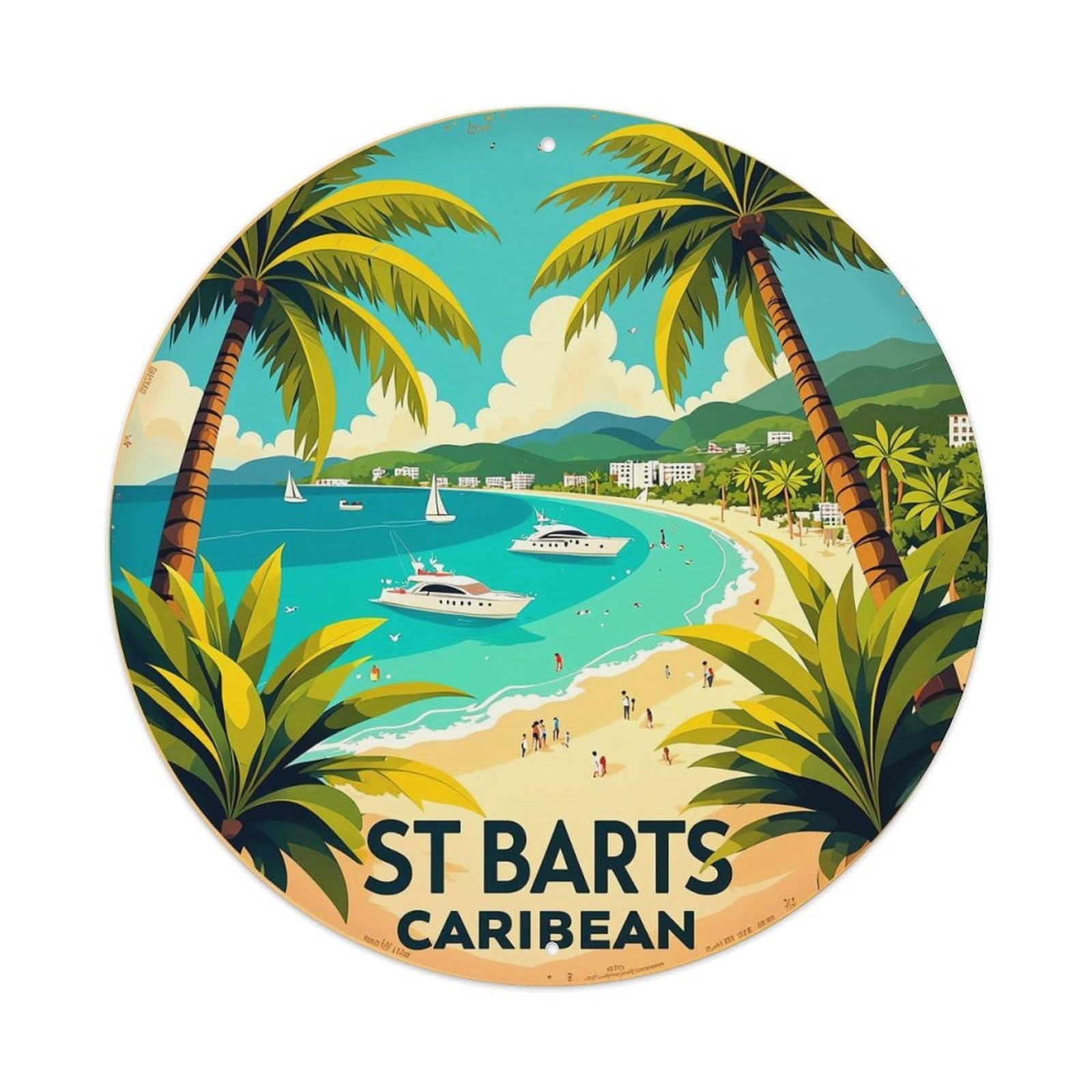 St Barts Caribbean Beach Scene Retro Metal Tin Sign, Vintage Metal Poster for home, Gaming Room, Studio Workshop,Bar,Garage Wall Art Decor 8x8 inch