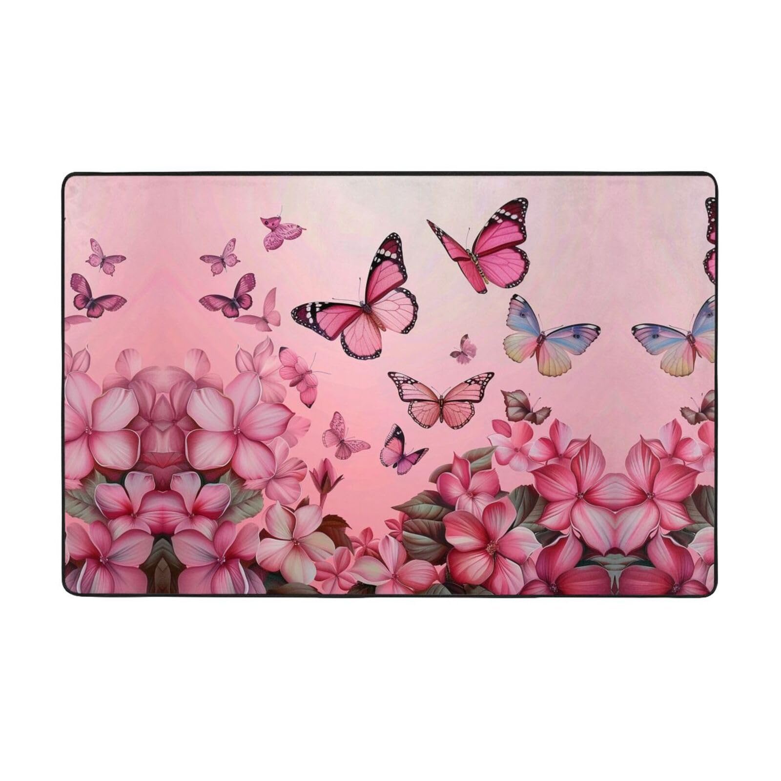 Tapis doux et confortable pour salon style scandinave avec grand motif papillon coloré