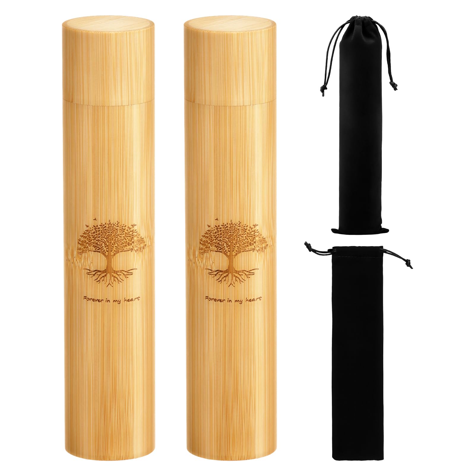 Eyoulife Bamboo Scatter Tubes for Human Ashes, Set of 2 Eco Friendly Biodegradable Pet Cremation Urns with Velvet Bags, 9''x2'' Small Scattering Tube for Human Adult Pet Cat Dog Ashes (Engraved Tree)