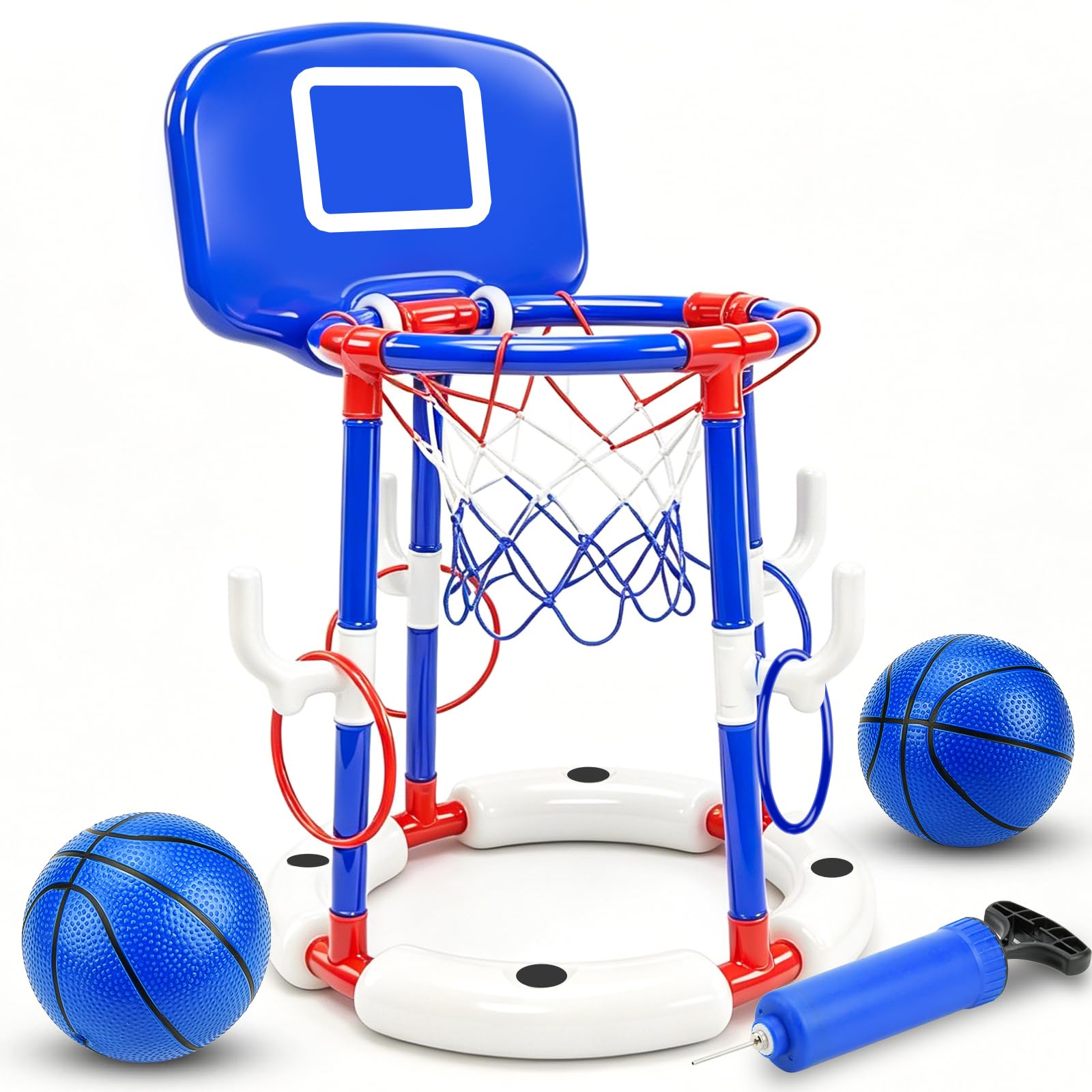 2-in-1 Schwimmender Pool-Basketballkorb und Ringwurfspiel-Set für Kinder und Erwachsene | Schwimmspiel, Wasserspielzeug, Pumpe inklusive, Familienspaß, Sommeraktivität, Indoor Outdoor, Partyspiel