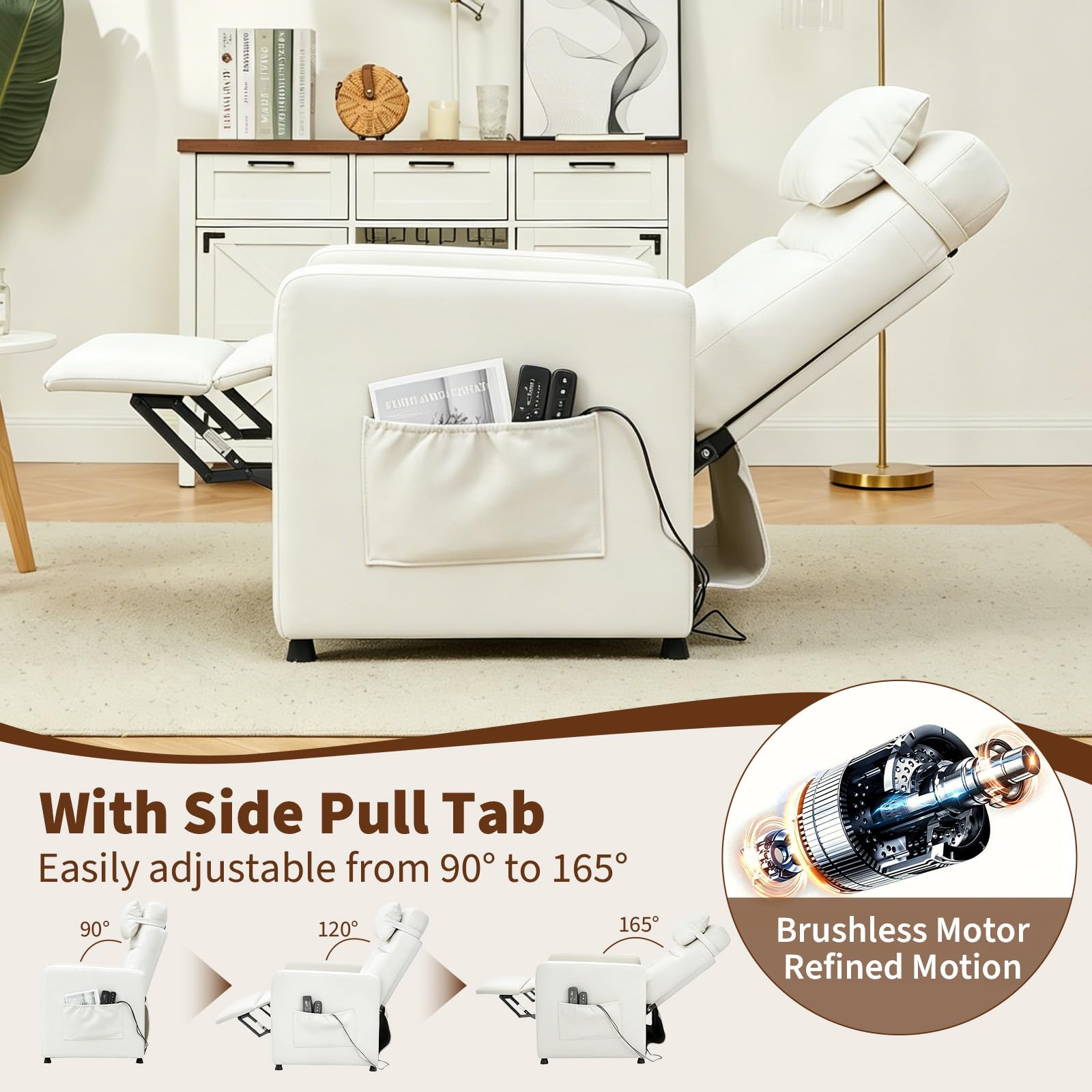 Sillón Reclinable Eléctrico, Sillon Masaje Relax con 6 Puntos, Sillon Relax Ajustables 90°-165°, con Calor Lumbar y Masaje Vibración, Motor Silencioso, Reposapiés, Bolsillos, Puerto USB, Bianco