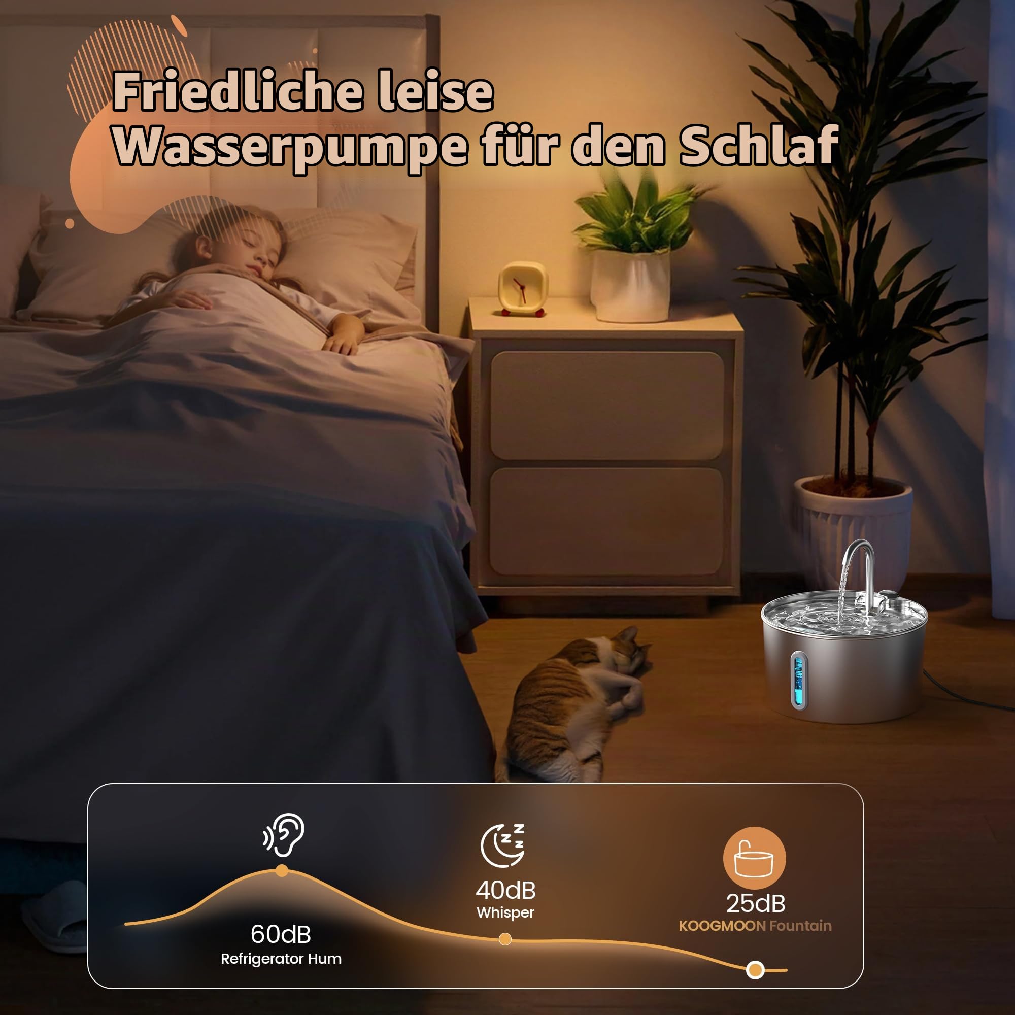 2,2 L Katzenbrunnen Edelstahl Trinkbrunnen für Katze 6 Filter + 3 Schwämme | Automatic Katzentrinkbrunnen mit Wasserstandsfenster, Wasserhahn, Ultra-Leise Pumpe, Haustierbrunnen für Kleine Hunde
