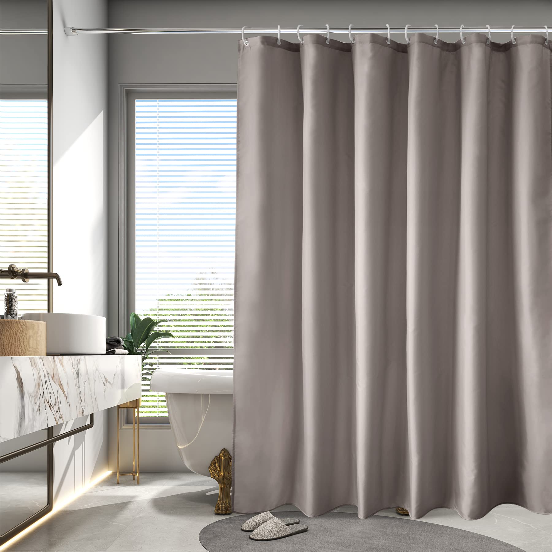 AooHomeExtra Long Shower Liner, Fabric Bathroom Curtain with Hooks for Hotel, Weigthed Hem, Water Repellent, 72 x 84 Inch, Chocolate