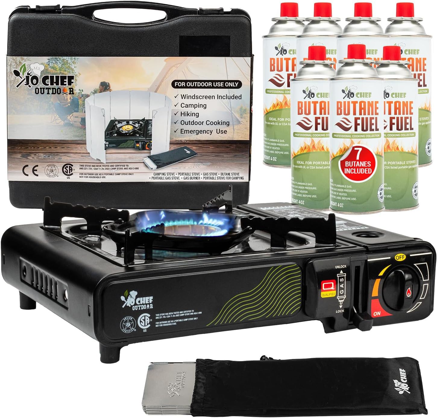 JoChef Butane Camping Stove - 9,500 BTU Portable Gas Stove