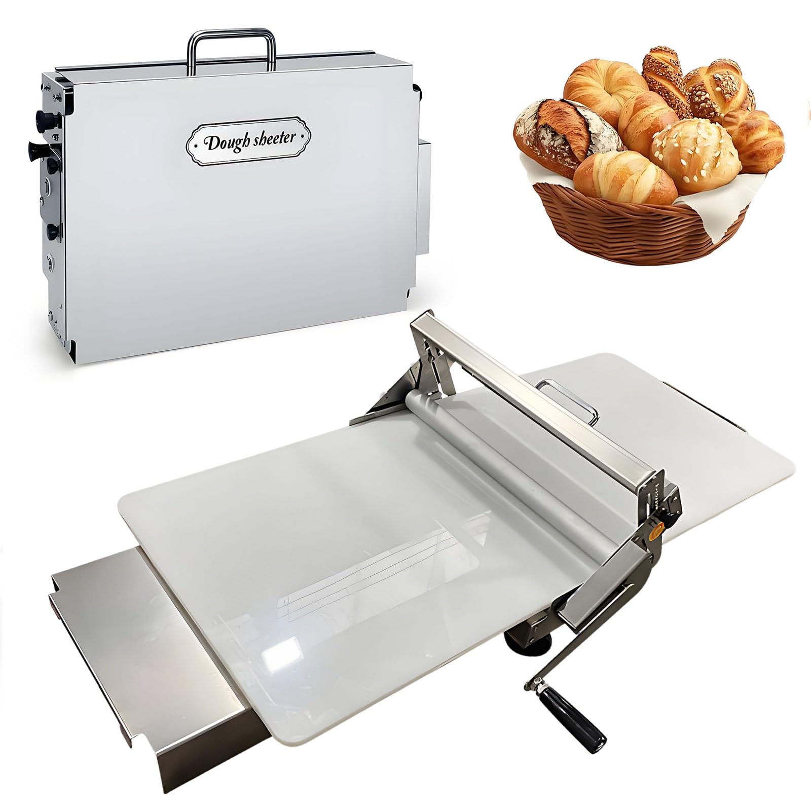 Ymnogjie Dough Sheeter,Hand Operated,Compact Foldable Design,Adjustable Thickness,Adjustable Thickness for Pizza,Pasta,Danish Pastry 400
