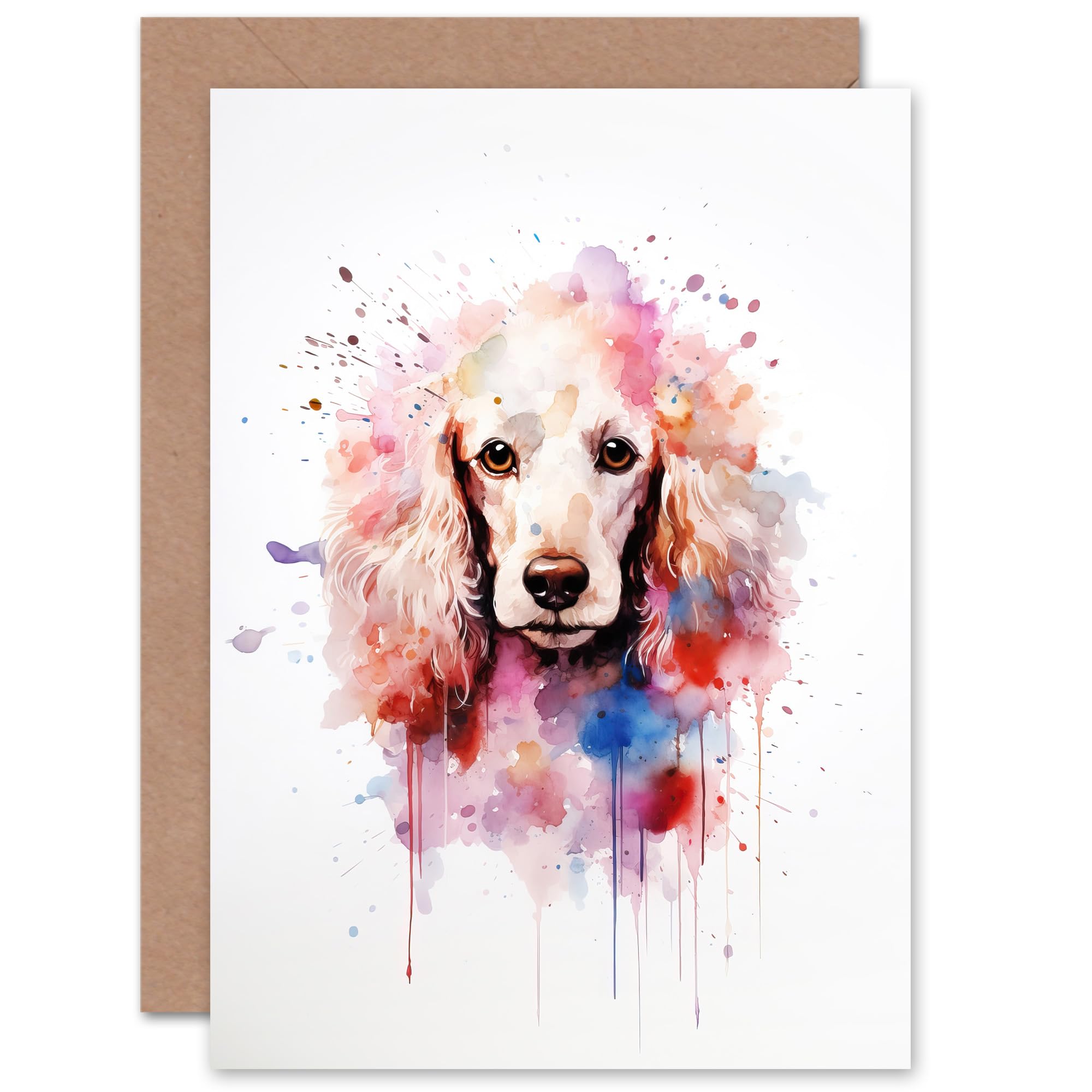 Poodle Lovers Gift Watercolour Pet Portrait Painting Greeting Card With Envelope