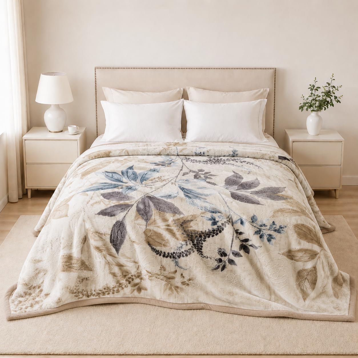 Nivasam Swiss Gold Luxuriously Super Soft Double Bed King Size 2-Ply Mink Blanket - Imported Korean Style for Winter - Heavy 4.2kg Blanket with The Coziness of Fur (Blooming Garden)-image-42