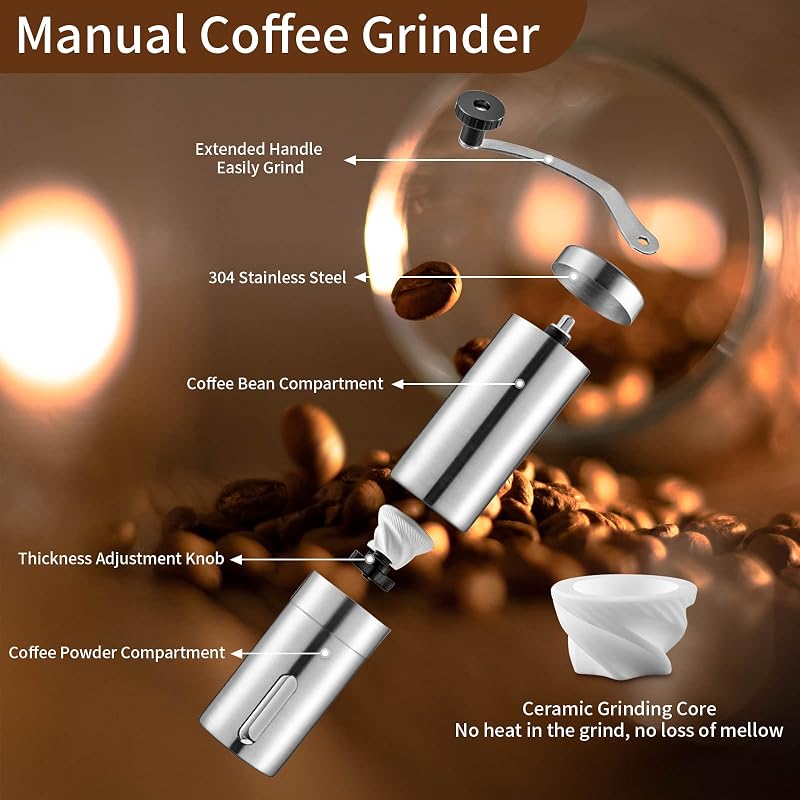 Sequpr Kézi Kávéőrlő Rozsdamentes Acél Kávébab Darálógép Espresso French Press