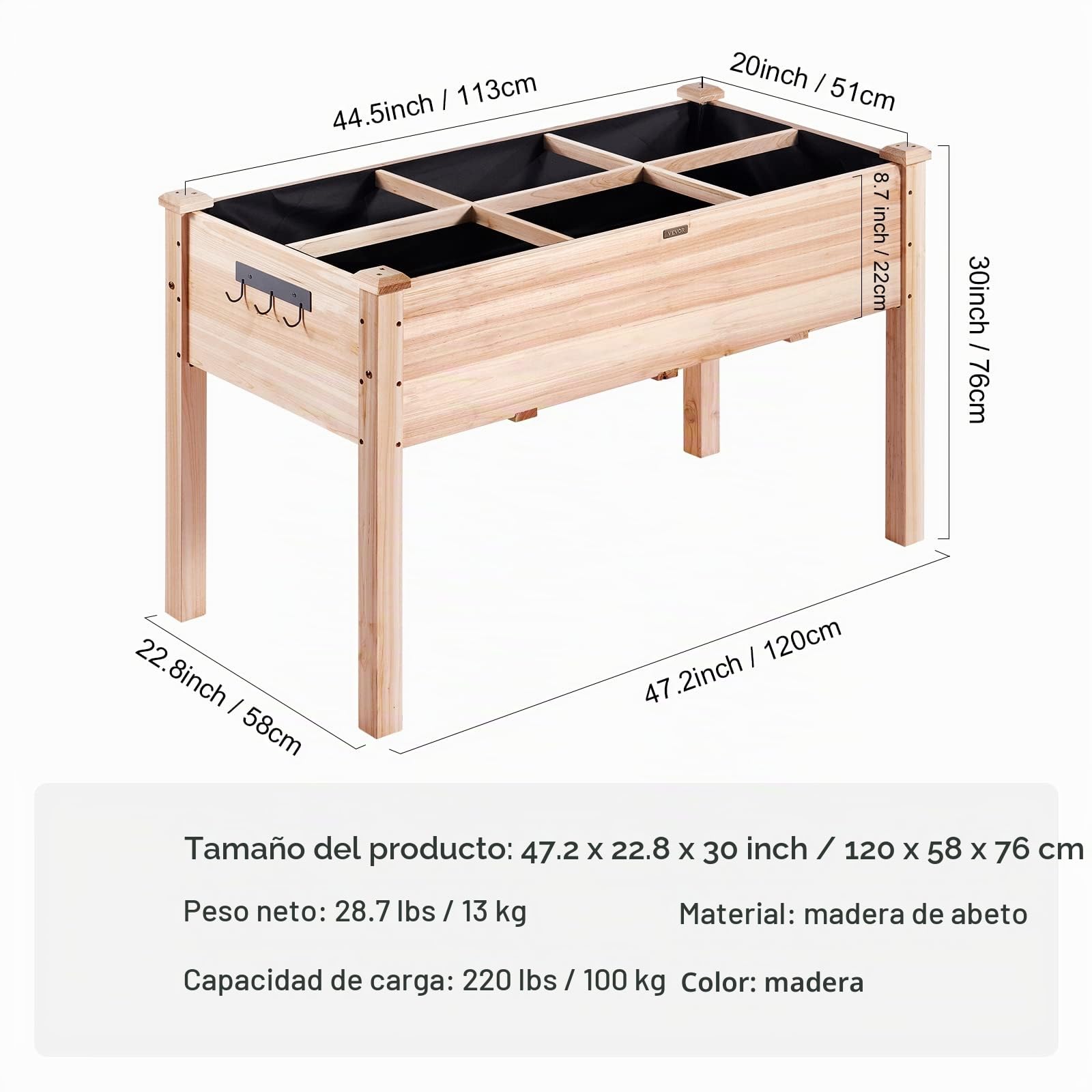 VEVOR Cama de jardín elevada, 4 x 2 x 2 pies, caja de madera elevada para plantar al aire libre con patas, para cultivar flores/verduras/hierbas en patio, jardín, patio, balcón, burlywood