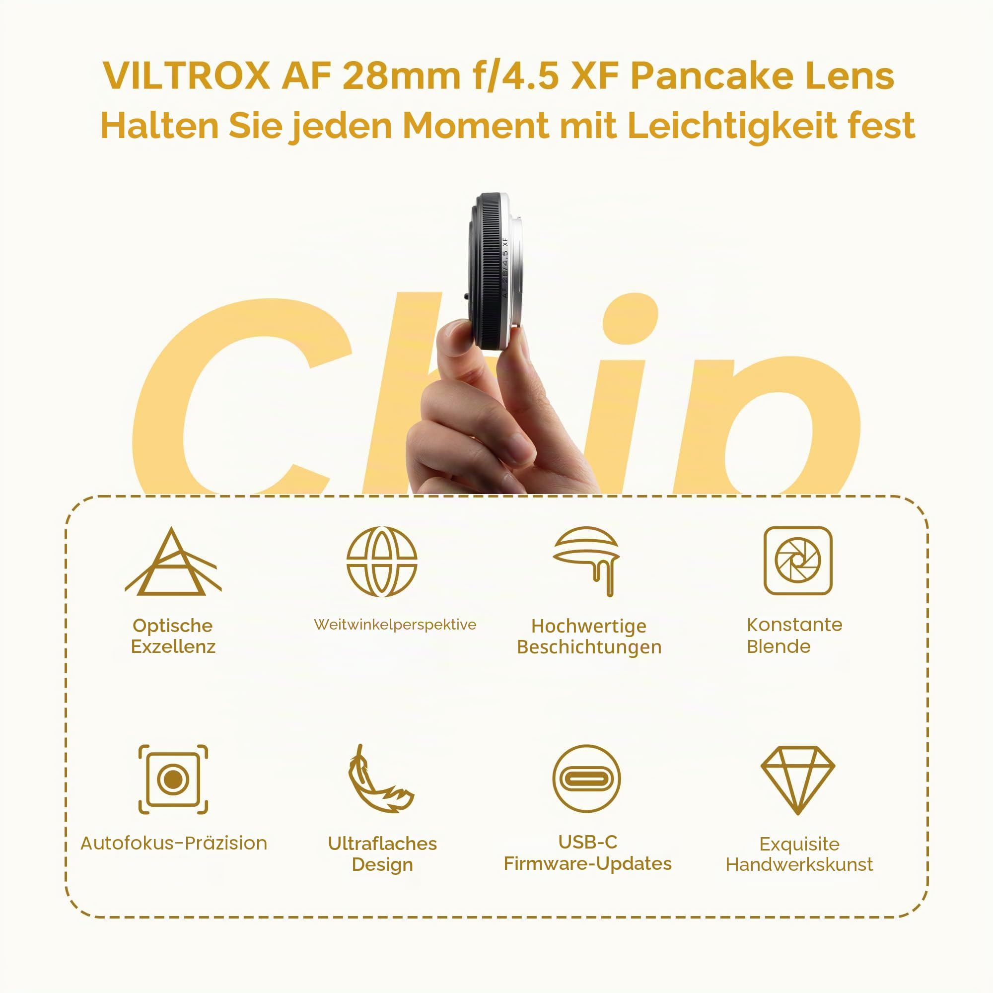 VILTROX 28mm F4.5 XF Objektiv Pancake Autofokus Chips-Größe Weitwinkel X-Mount Objektiv Kompatibel mit Fujifilm X-Mount Kameras X-A1 X-A2 X-A3 X-A5 X-H1 X-T1 X-T100 X-PRO1